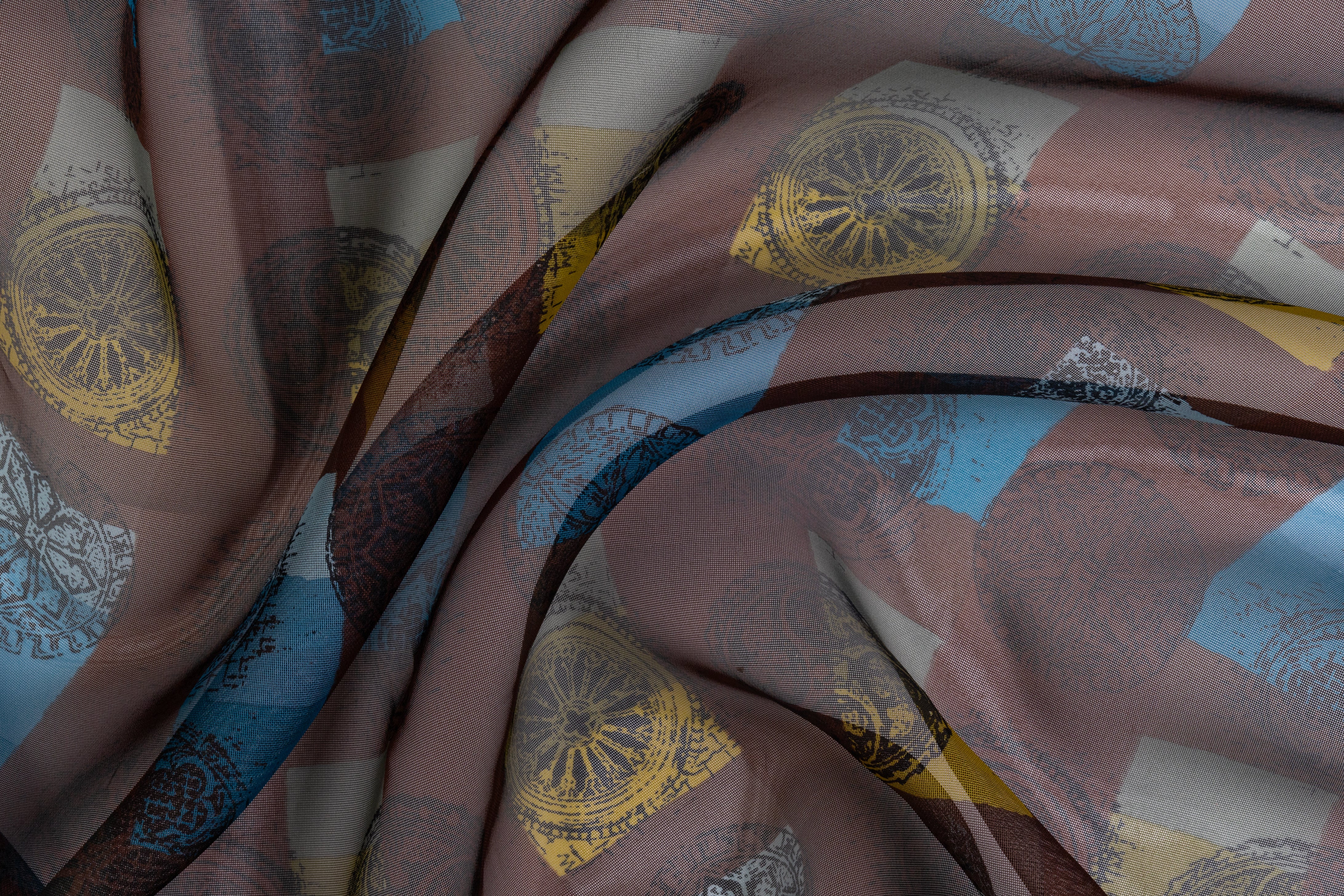Printed Silk Gazar - Brown