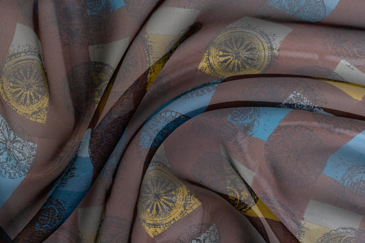 Printed Silk Gazar - Brown