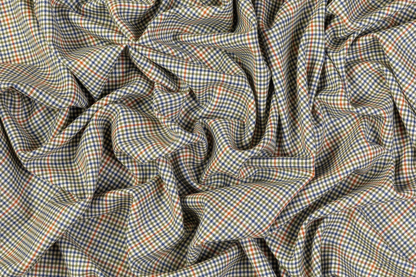 Checked Superfine Worsted Wool Suiting - Green / Blue / Orange