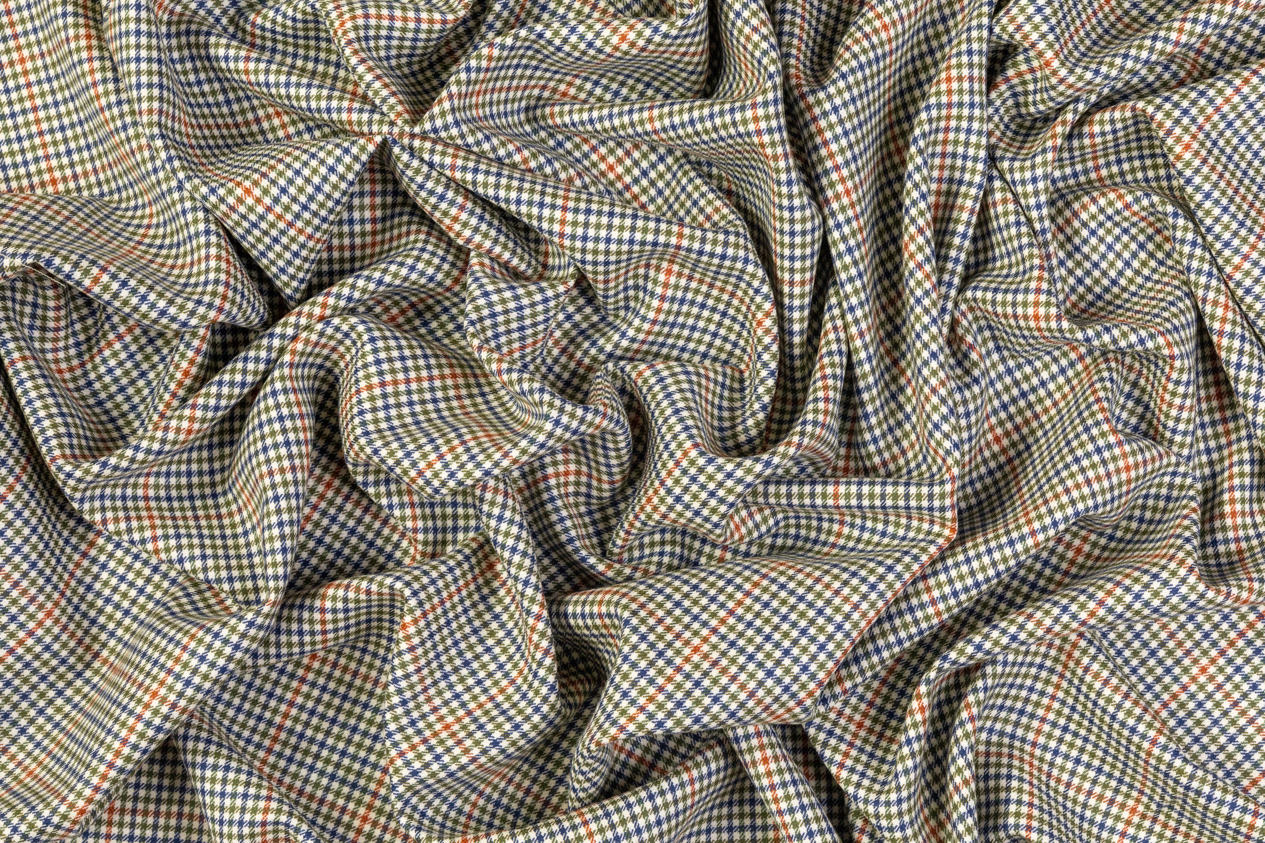 Checked Superfine Worsted Wool Suiting - Green / Blue / Orange