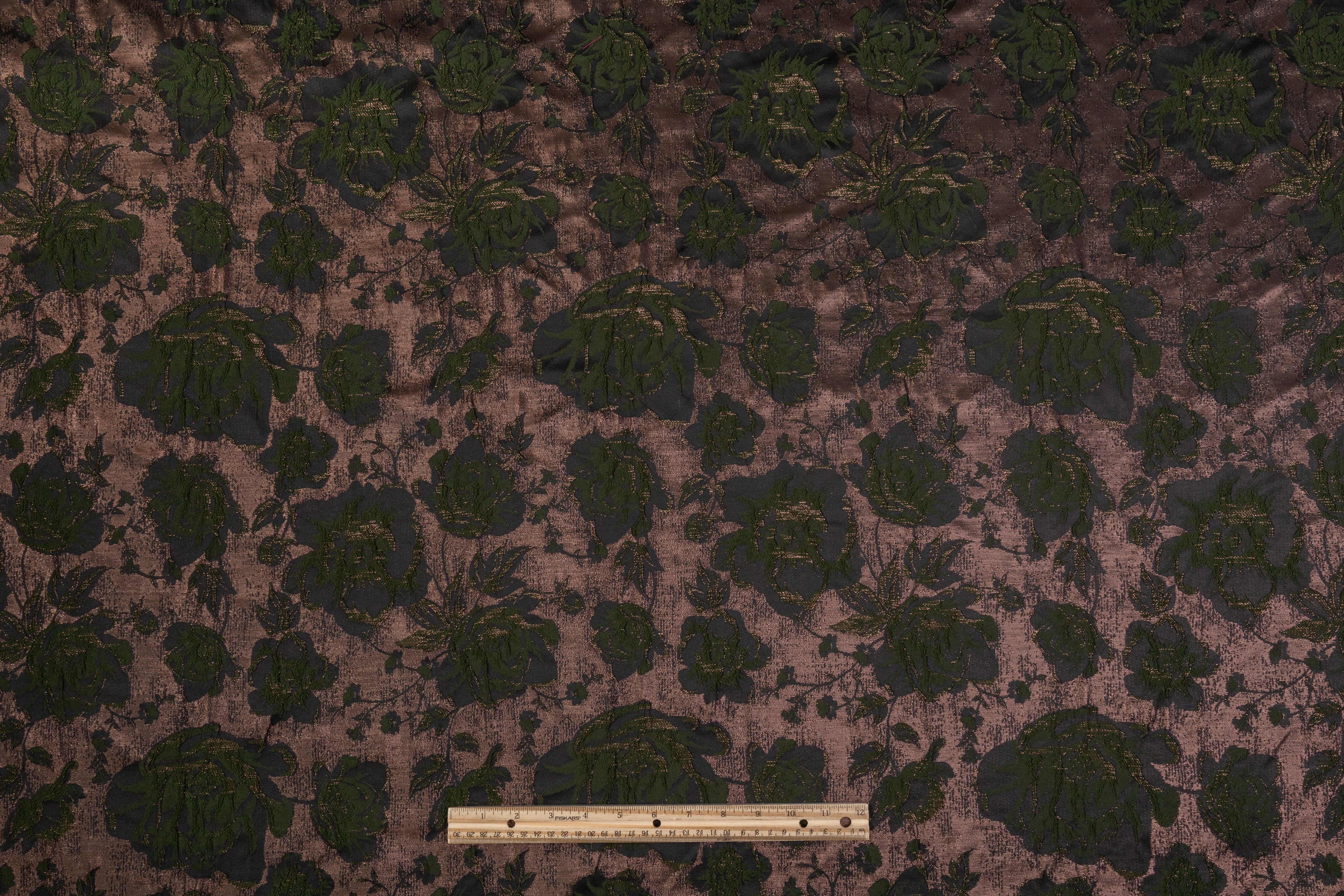 Floral Metallic Cloqué Brocade - Green / Brown