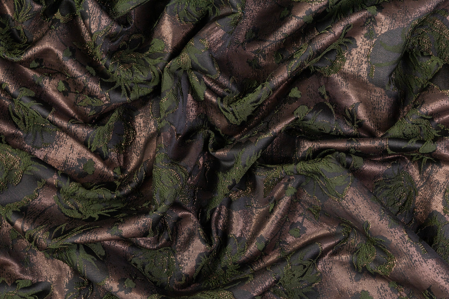 Floral Metallic Cloqué Brocade - Green / Brown