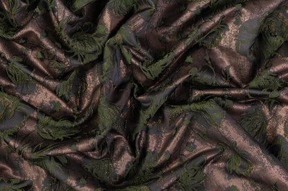 Floral Metallic Cloqué Brocade - Green / Brown