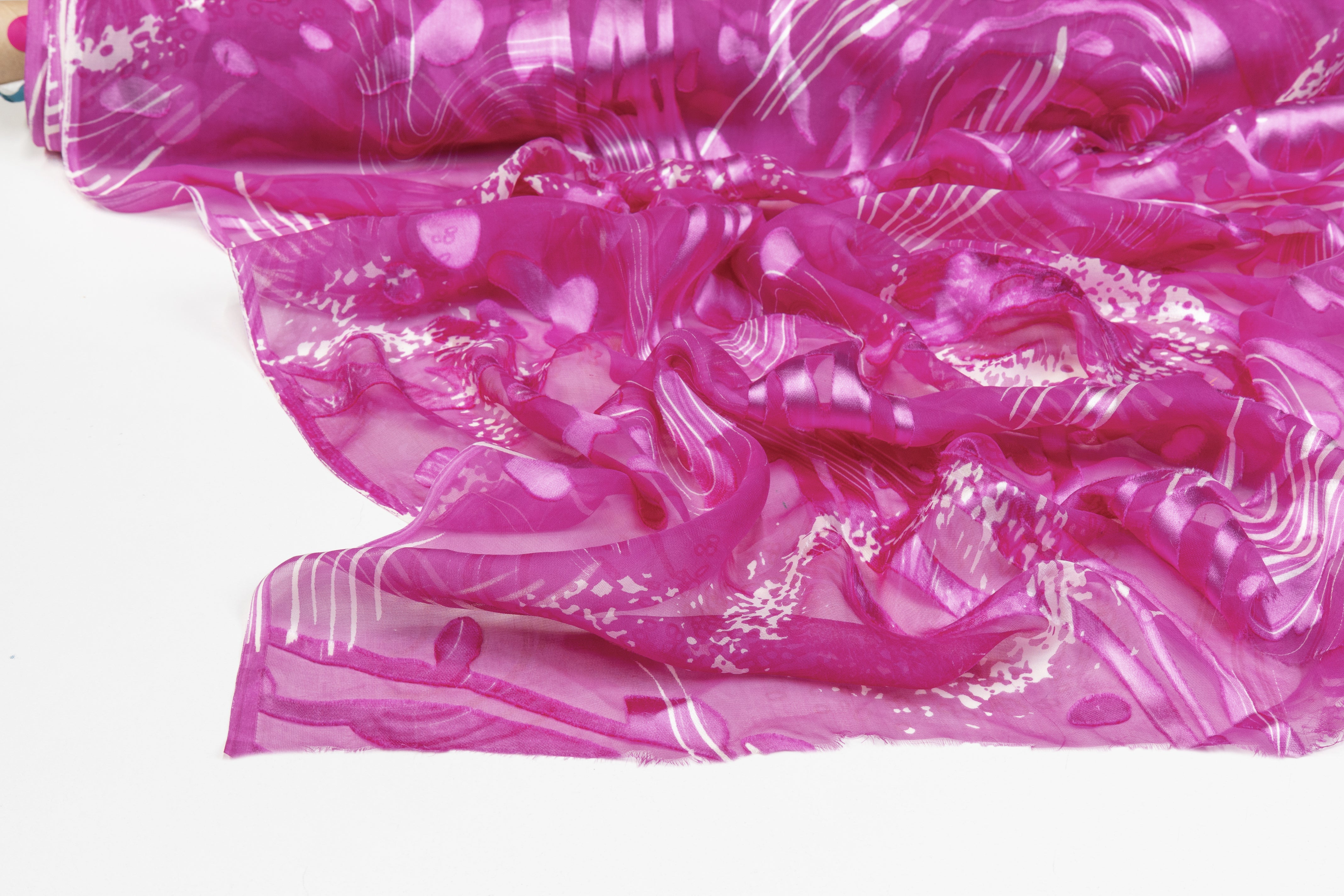 Abstract Silk Chiffon Burnout - Magenta