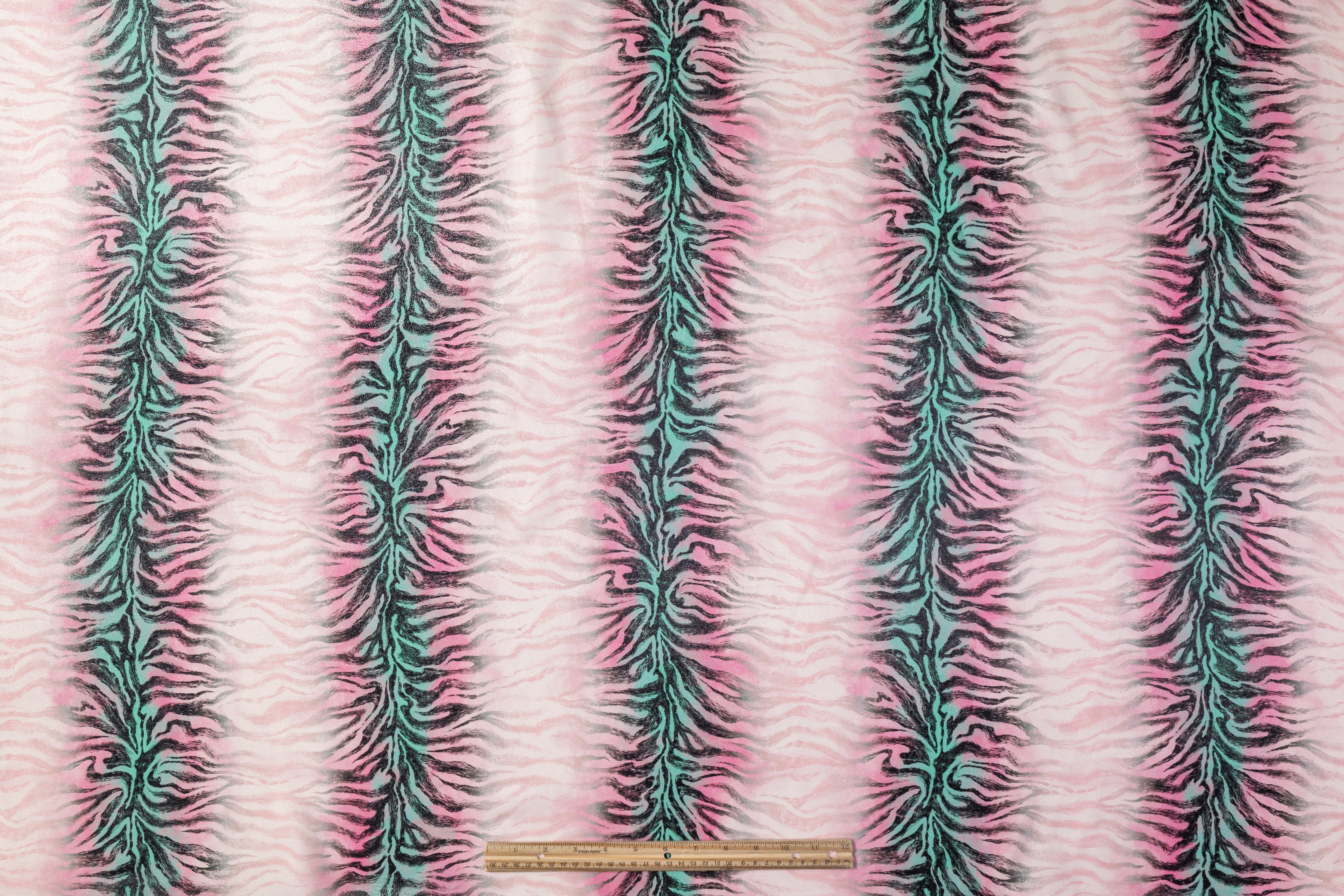 Zebra Stripe Italian Silk Lamé - Pink / Green / Black