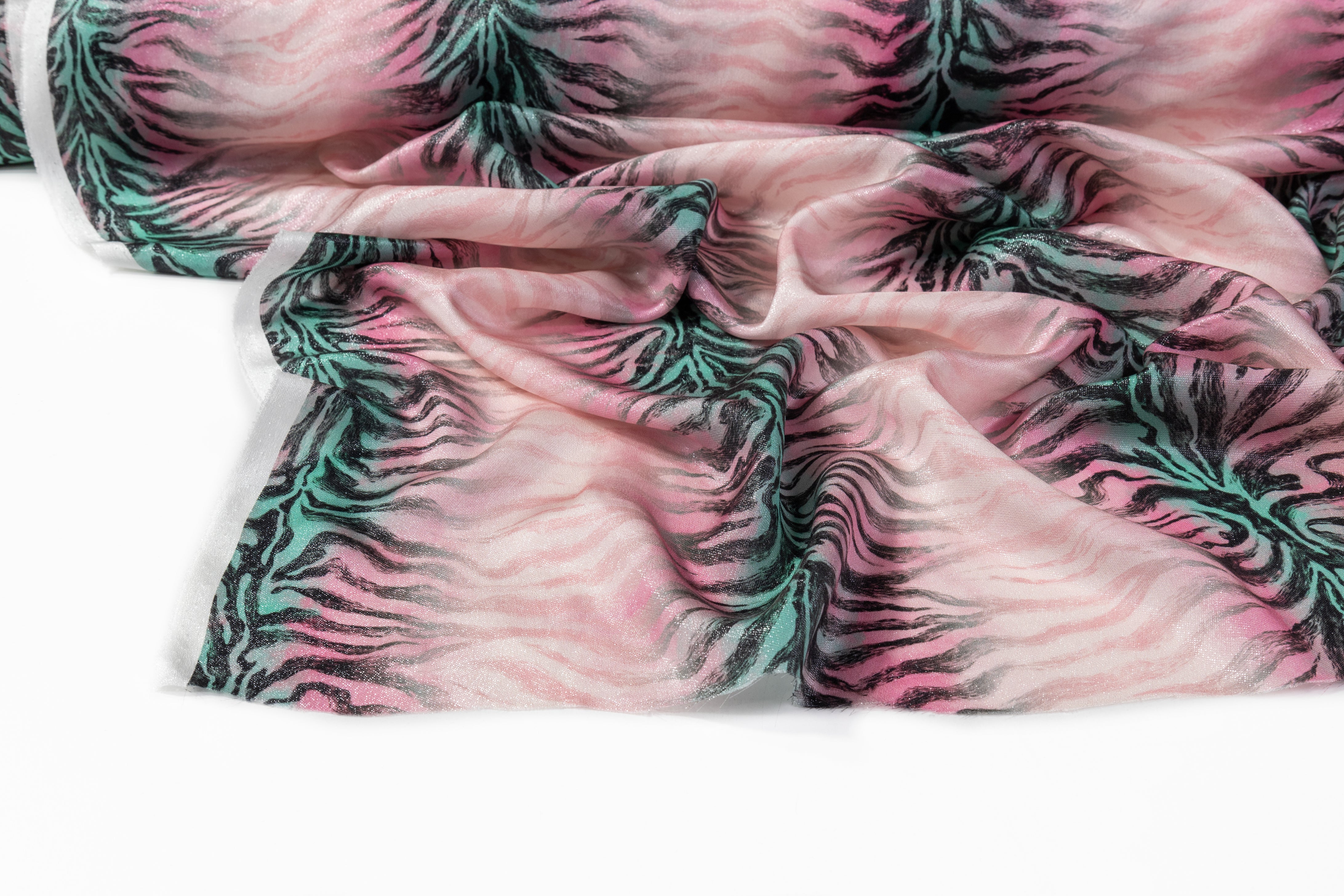 Zebra Stripe Italian Silk Lamé - Pink / Green / Black