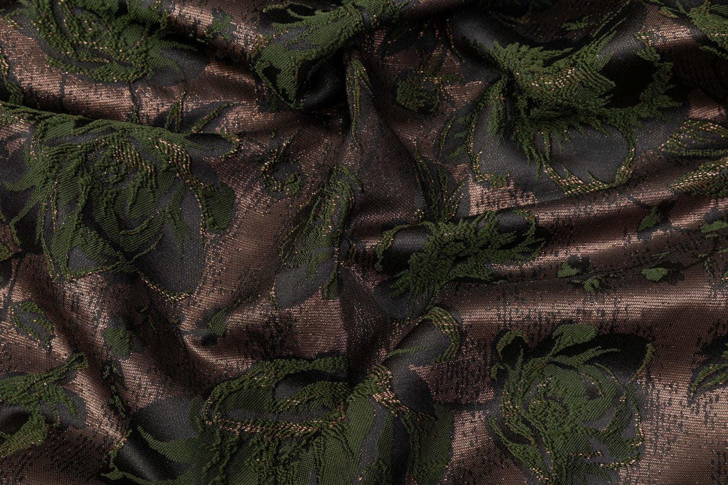 Floral Metallic Cloqué Brocade - Green / Brown