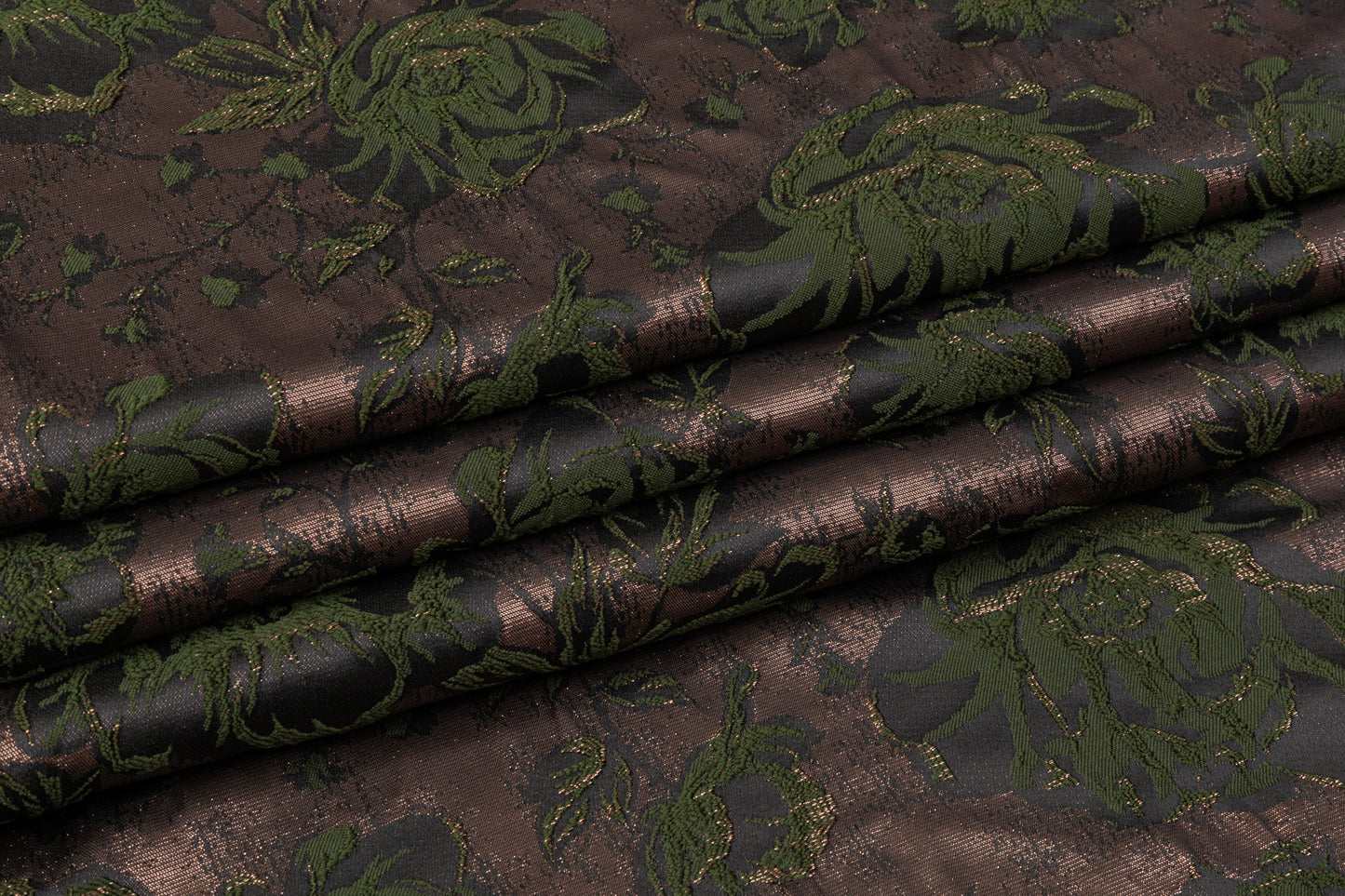 Floral Metallic Cloqué Brocade - Green / Brown