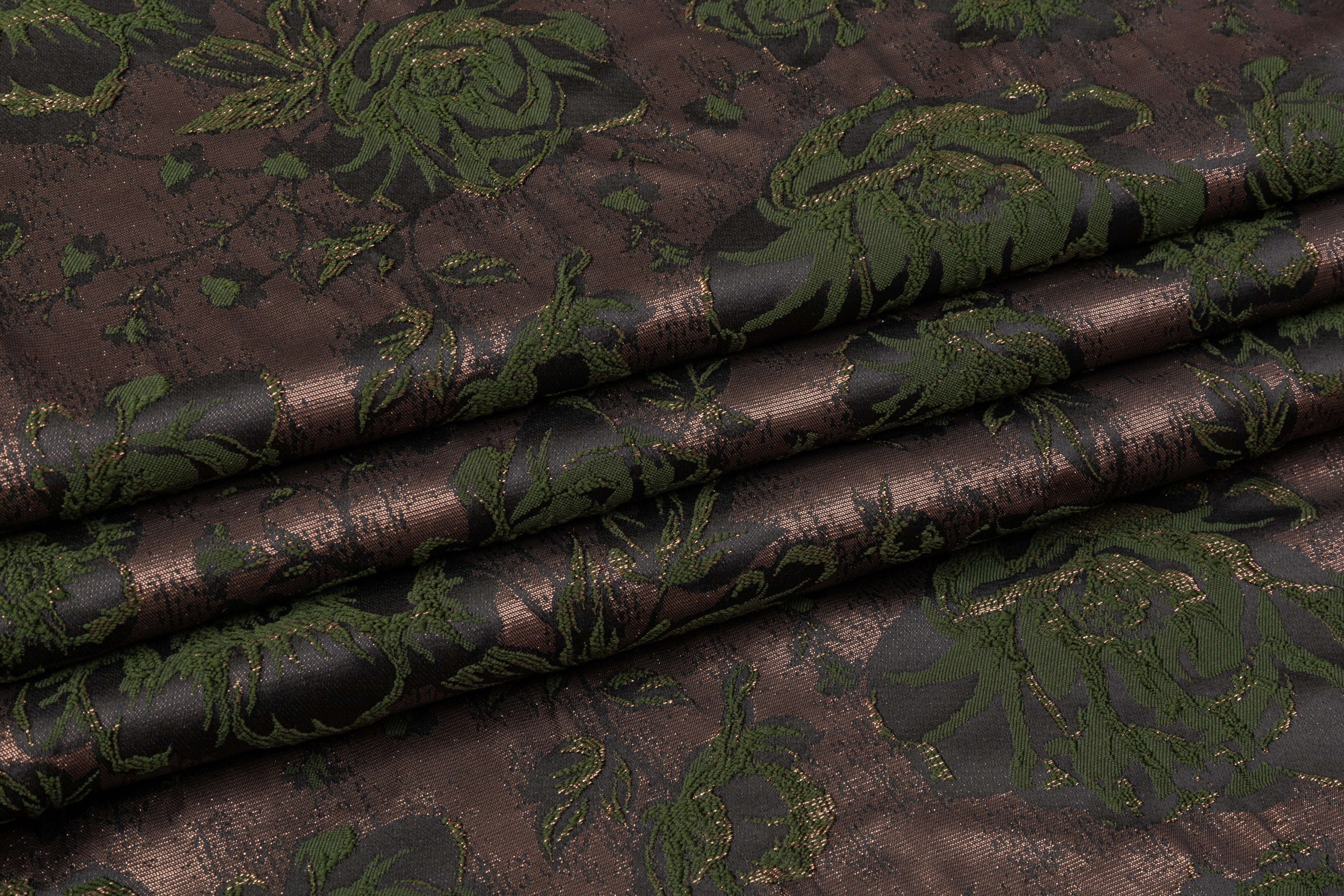 Floral Metallic Cloqué Brocade - Green / Brown