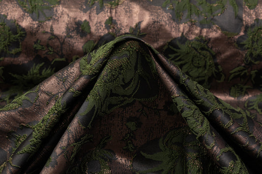 Floral Metallic Cloqué Brocade - Green / Brown