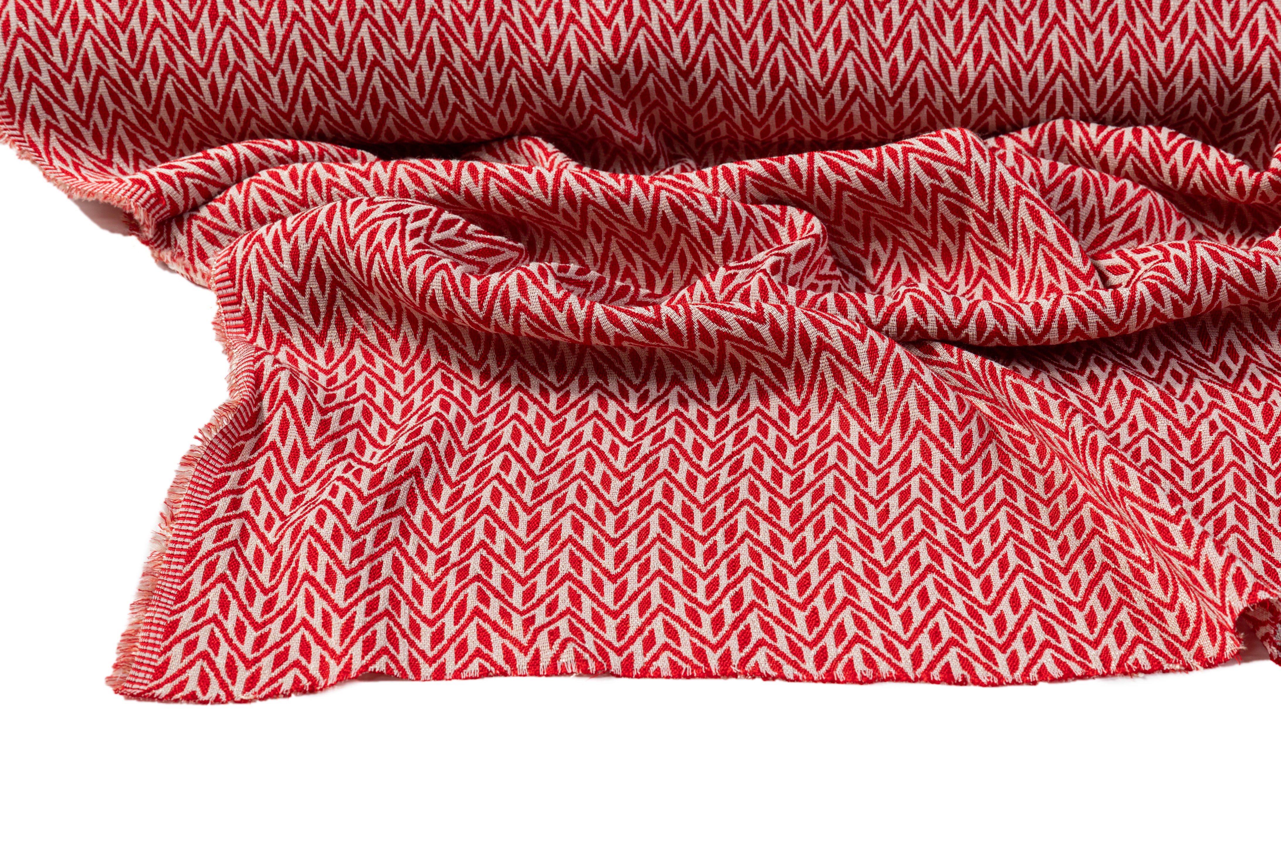 Geometric Italian Linen Viscose Jacquard - Red / Beige