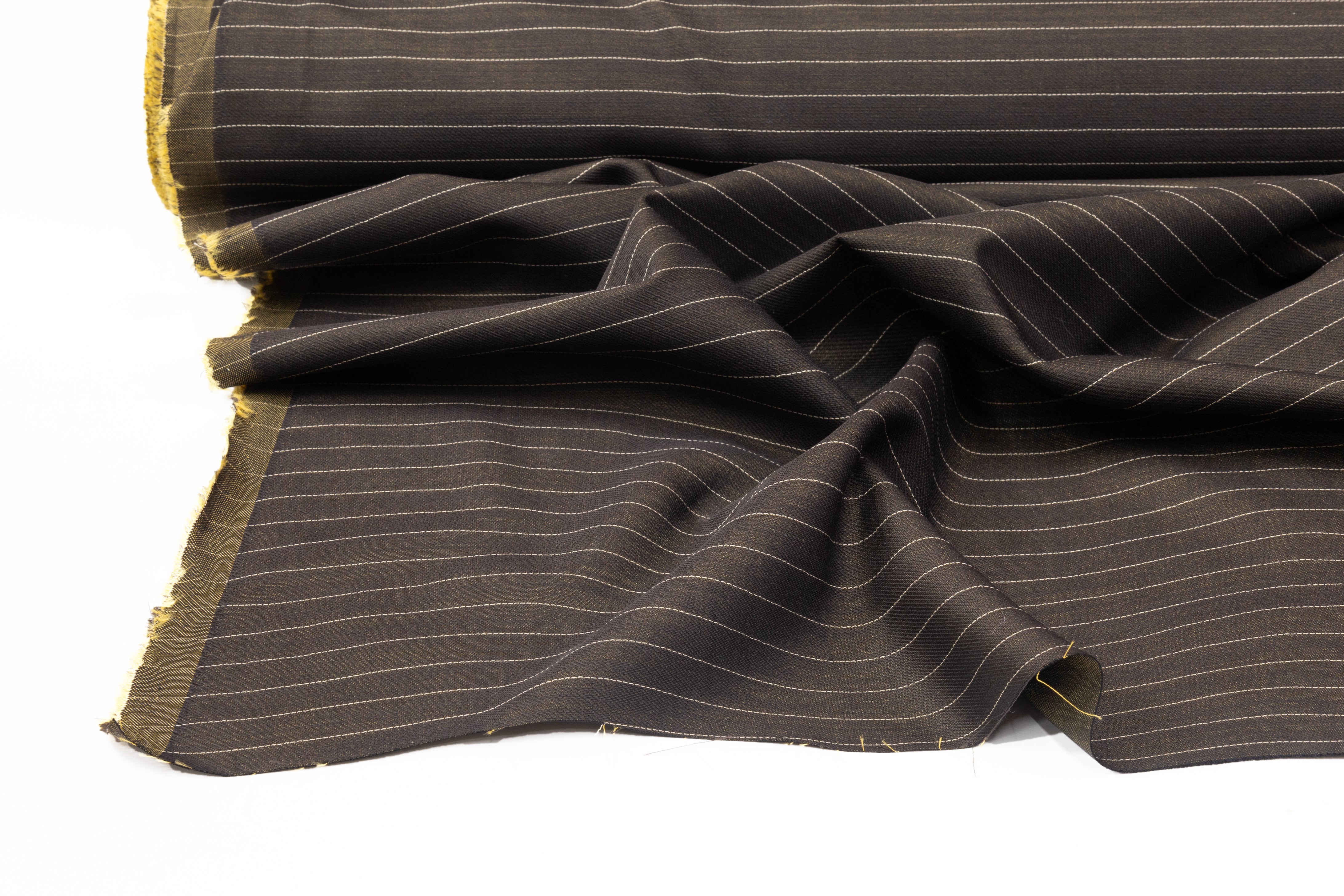 Iridescent Pin Striped Italian Wool Viscose Suiting - Bronze