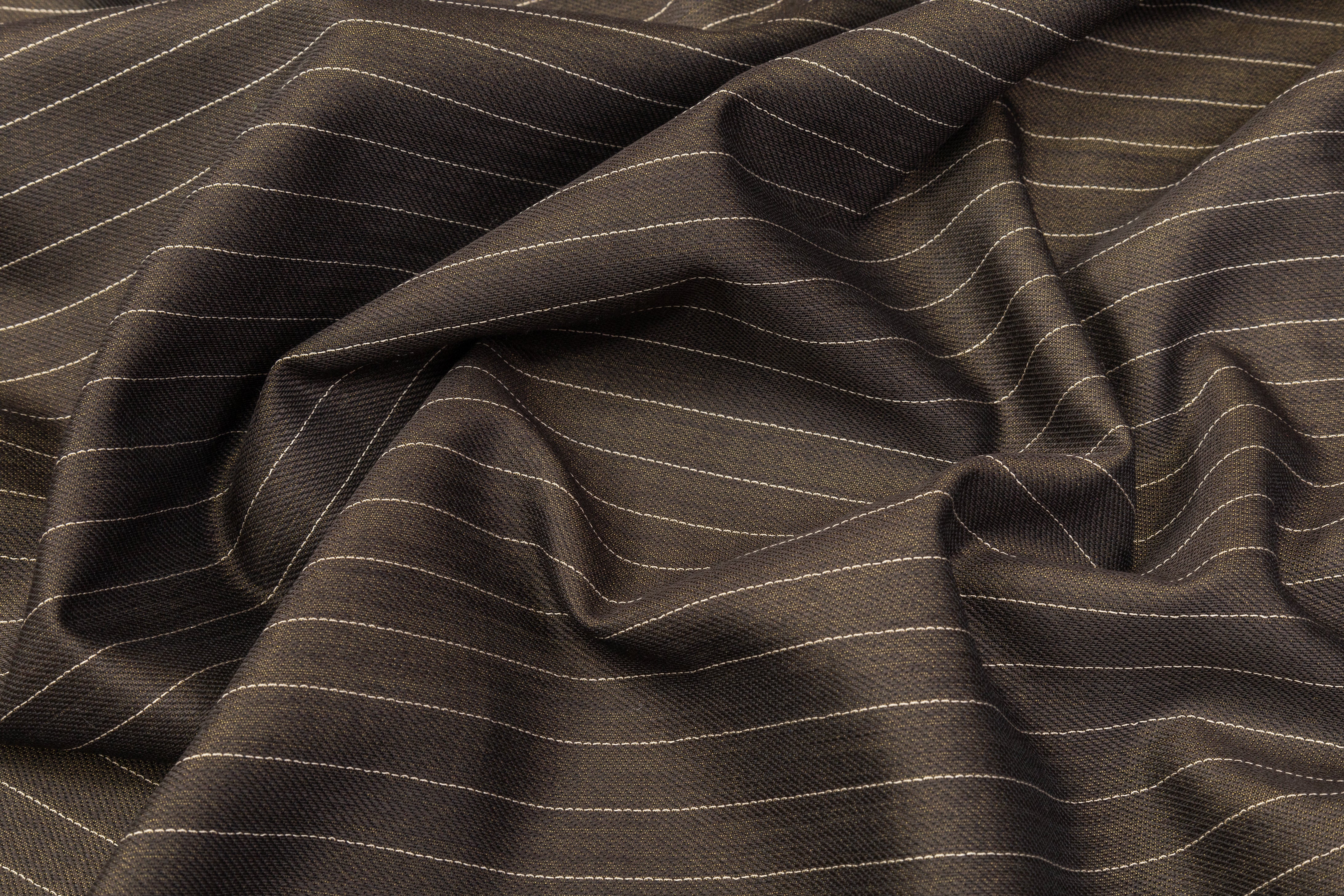 Iridescent Pin Striped Italian Wool Viscose Suiting - Bronze