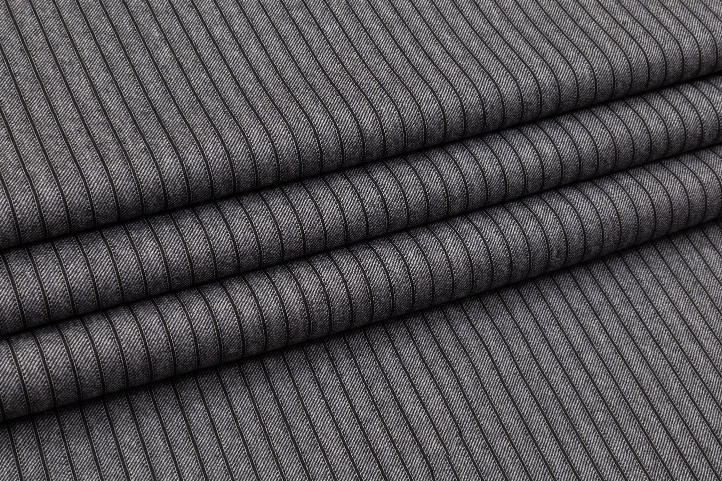 Striped Italian Wool Suiting - Charcoal Gray / Black