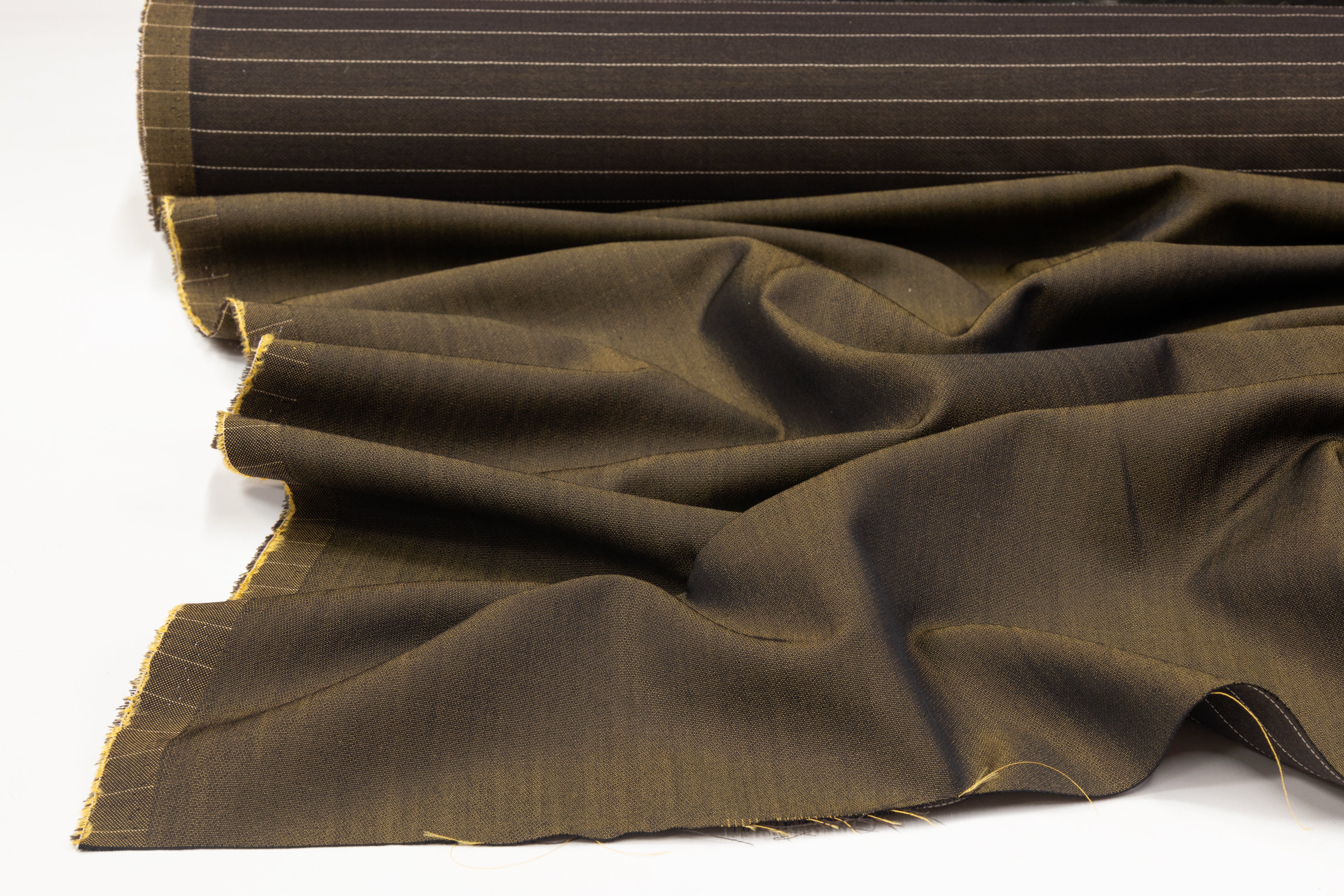 Iridescent Pin Striped Italian Wool Viscose Suiting - Bronze