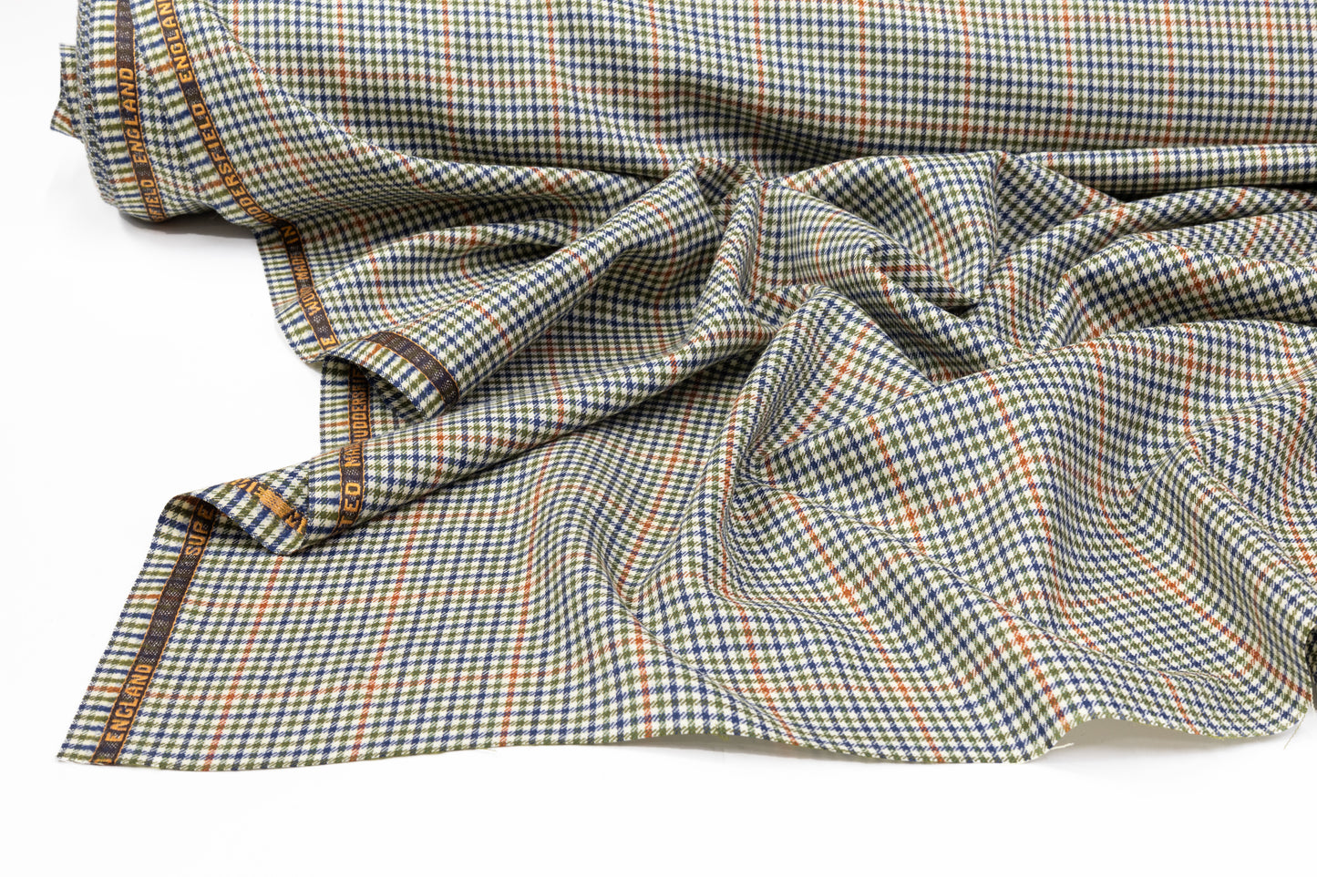 Checked Superfine Worsted Wool Suiting - Green / Blue / Orange