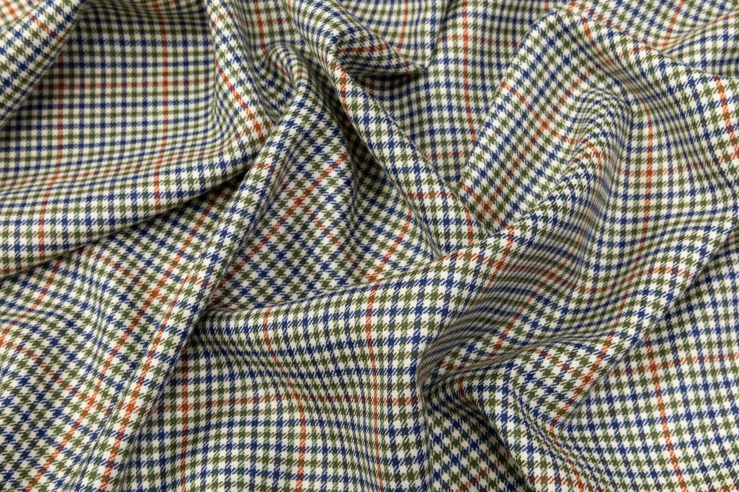 Checked Superfine Worsted Wool Suiting - Green / Blue / Orange