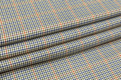 Checked Superfine Worsted Wool Suiting - Green / Blue / Orange