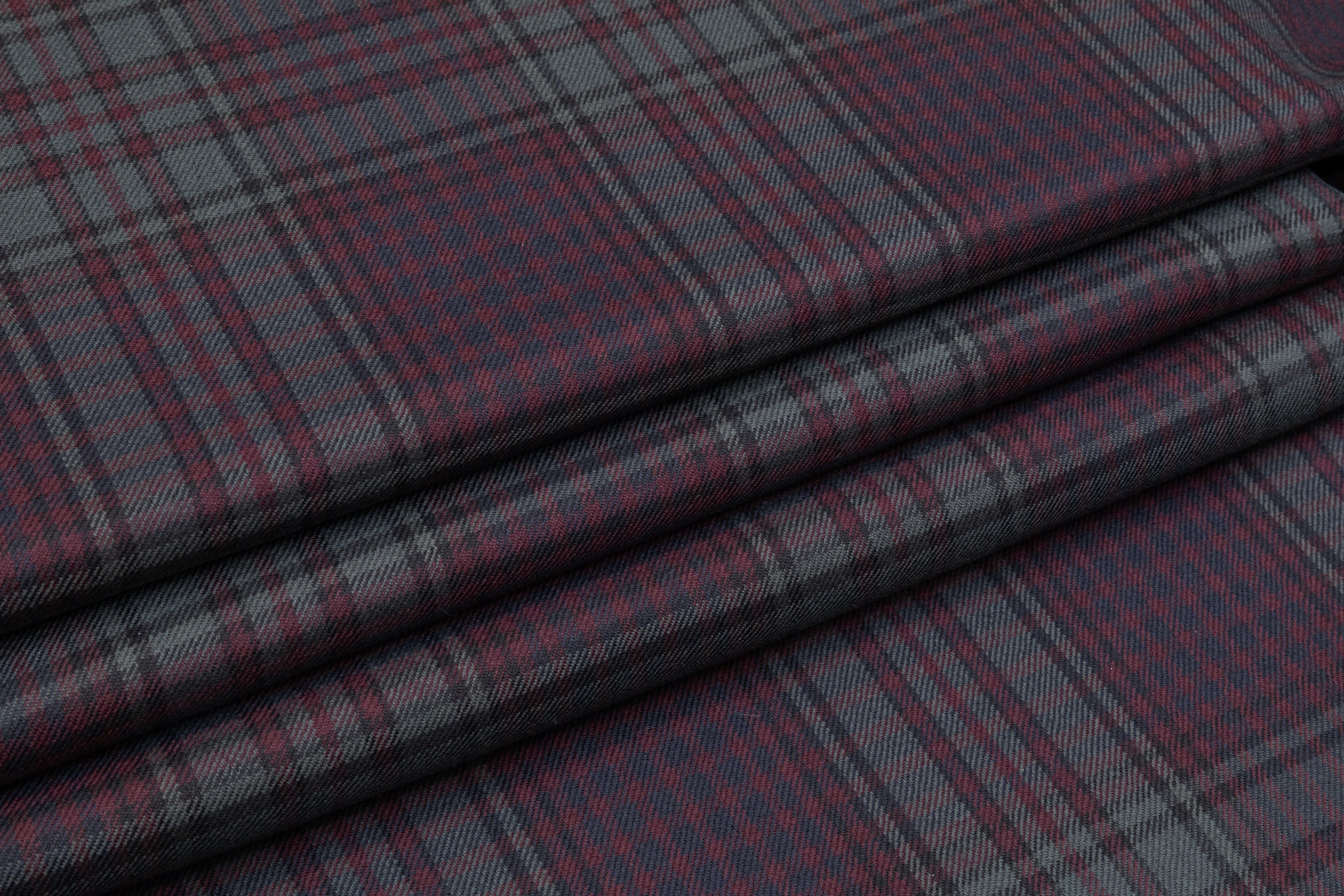 Checked Italian Wool Suiting - Burgundy / Green