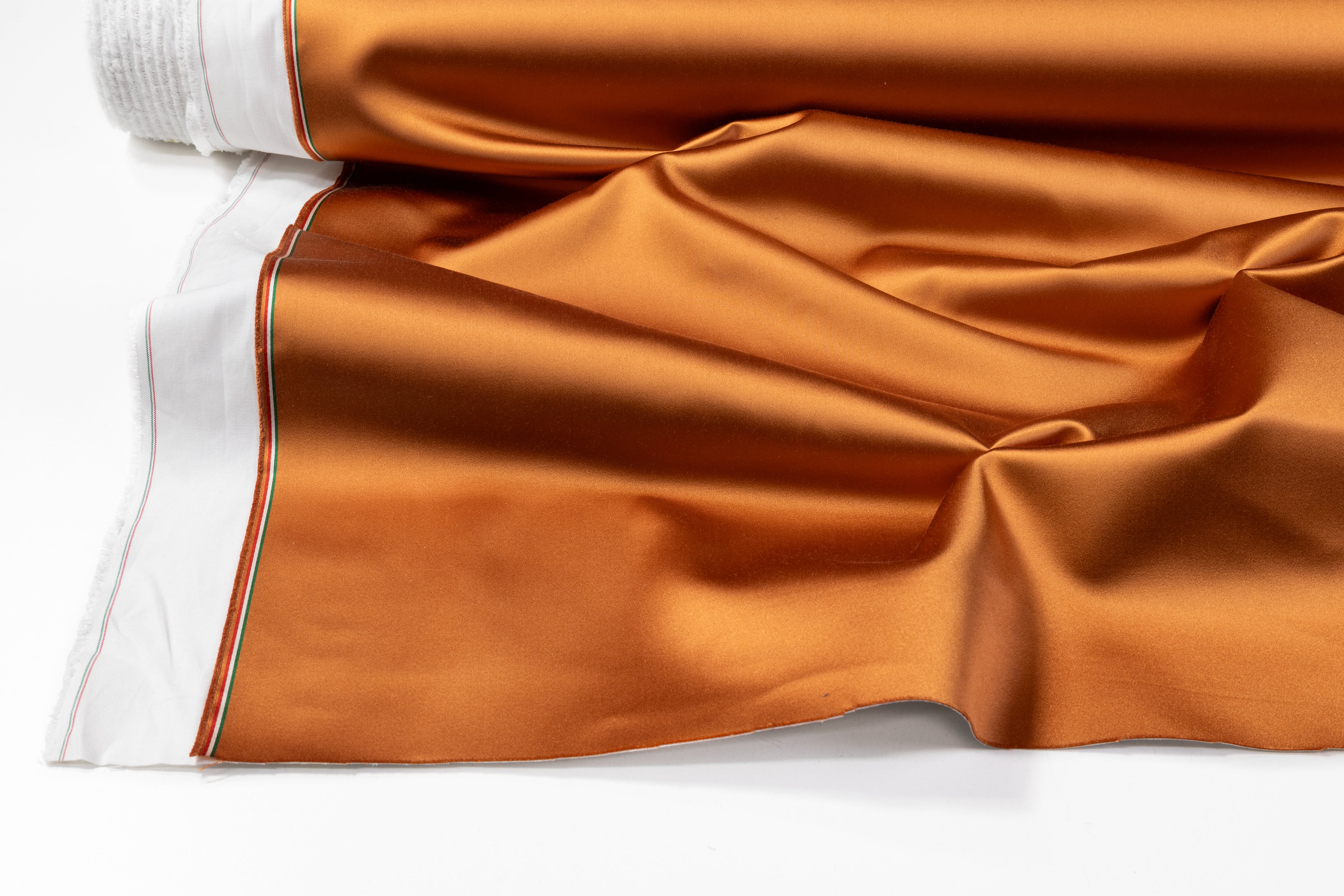 Italian Cotton Backed Silk Viscose Satin - Rust