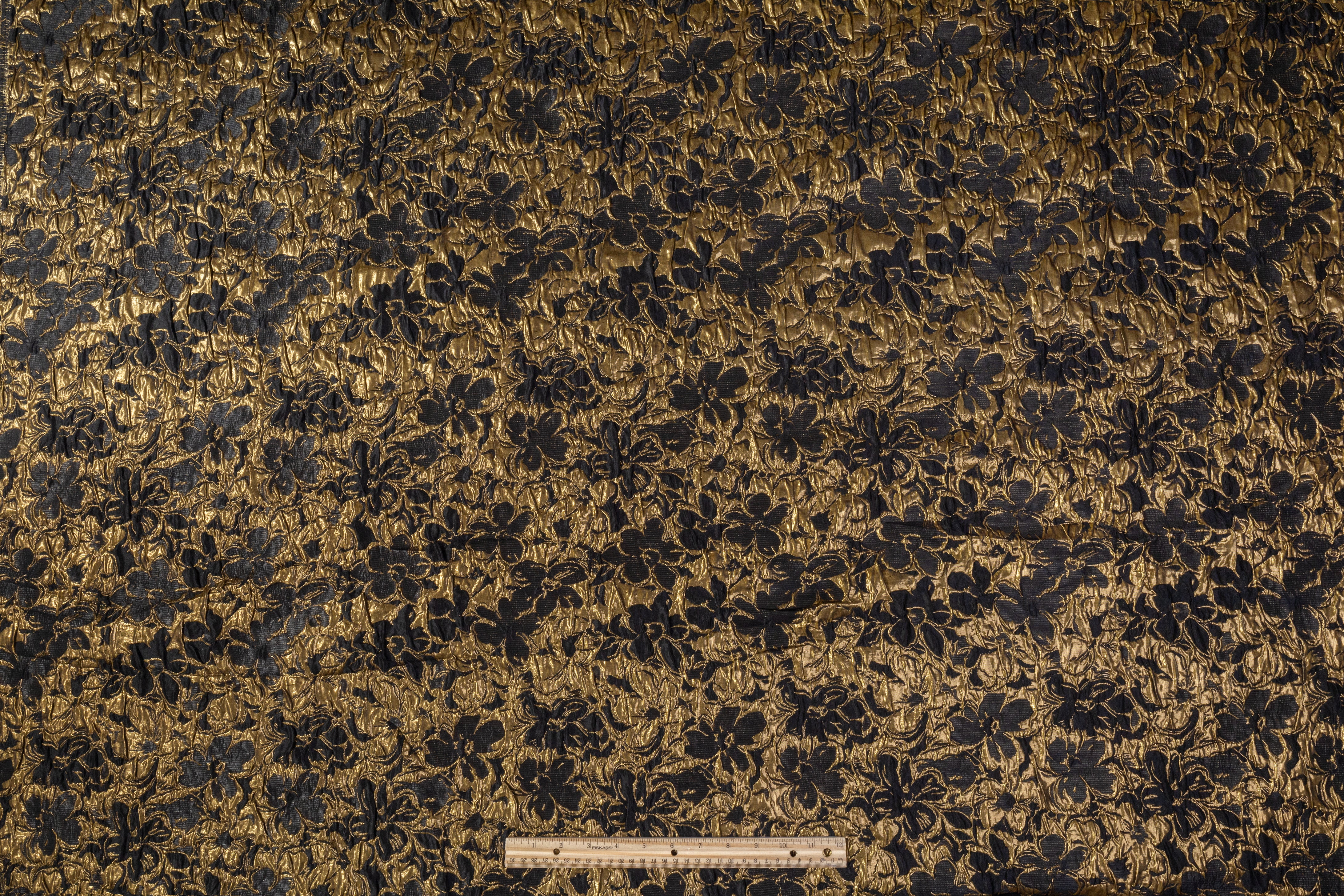 Double Faced Floral Crushed Metallic Brocade - Black / Gold