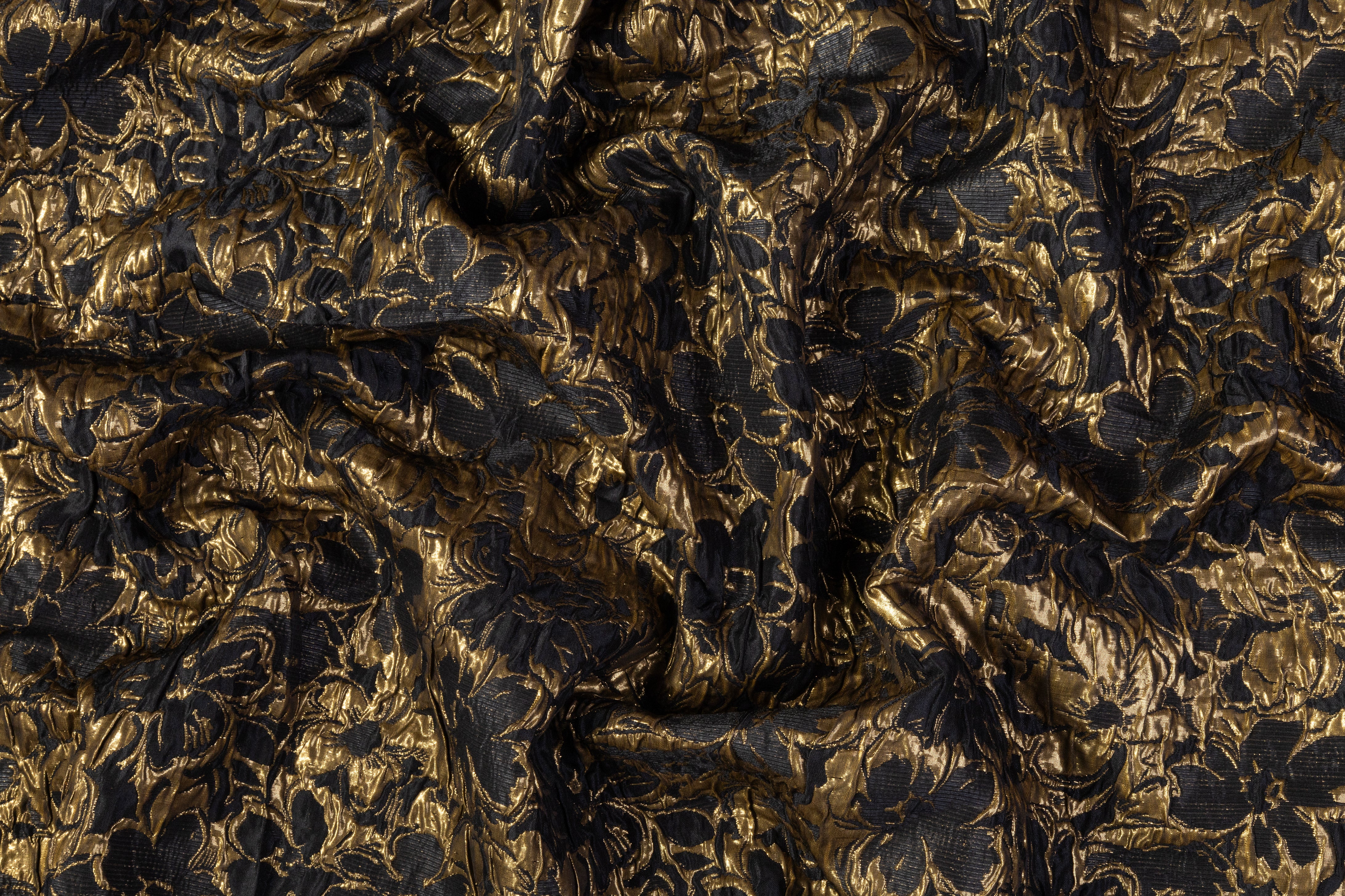 Double Faced Floral Crushed Metallic Brocade - Black / Gold