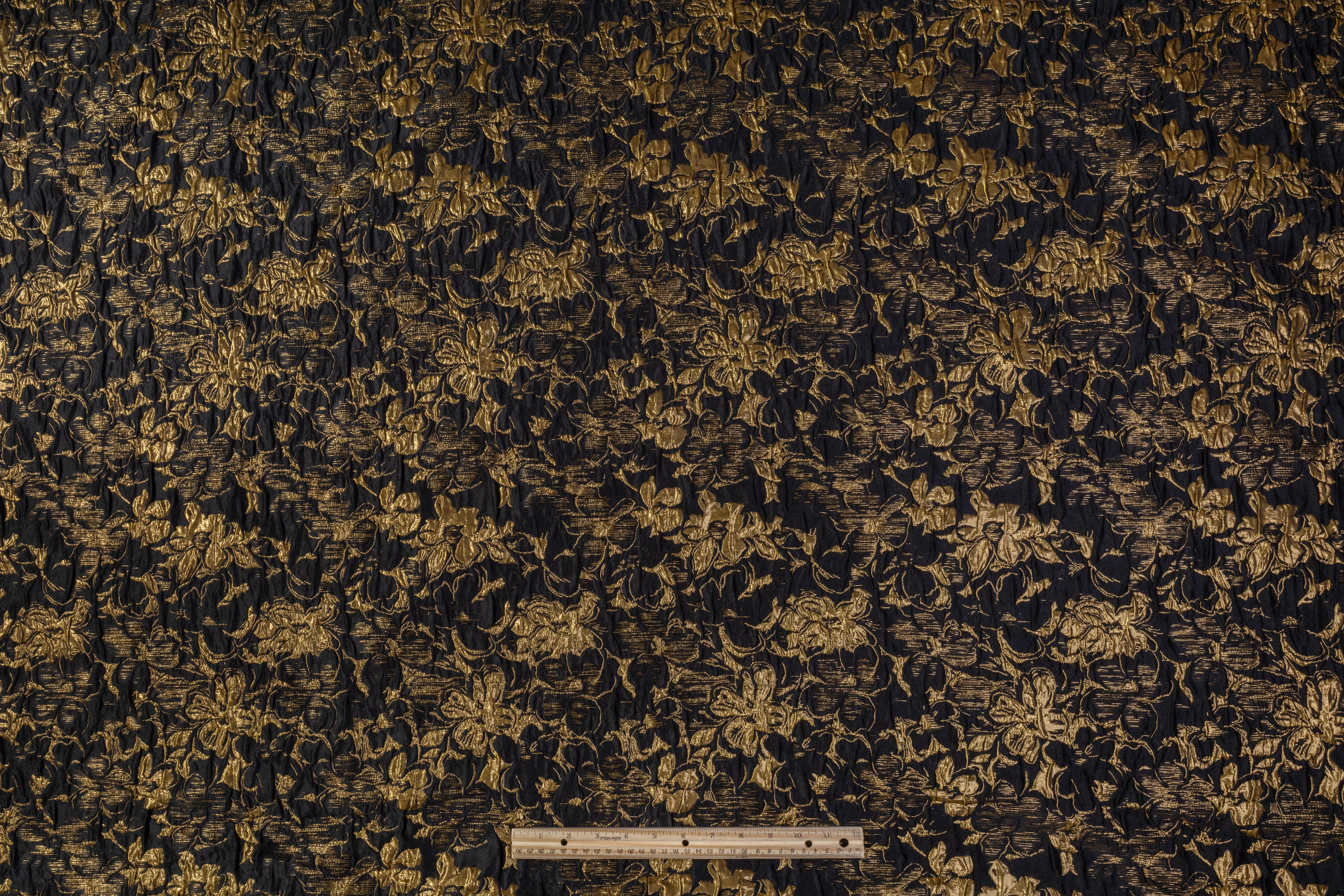 Double Faced Floral Crushed Metallic Brocade - Black / Gold