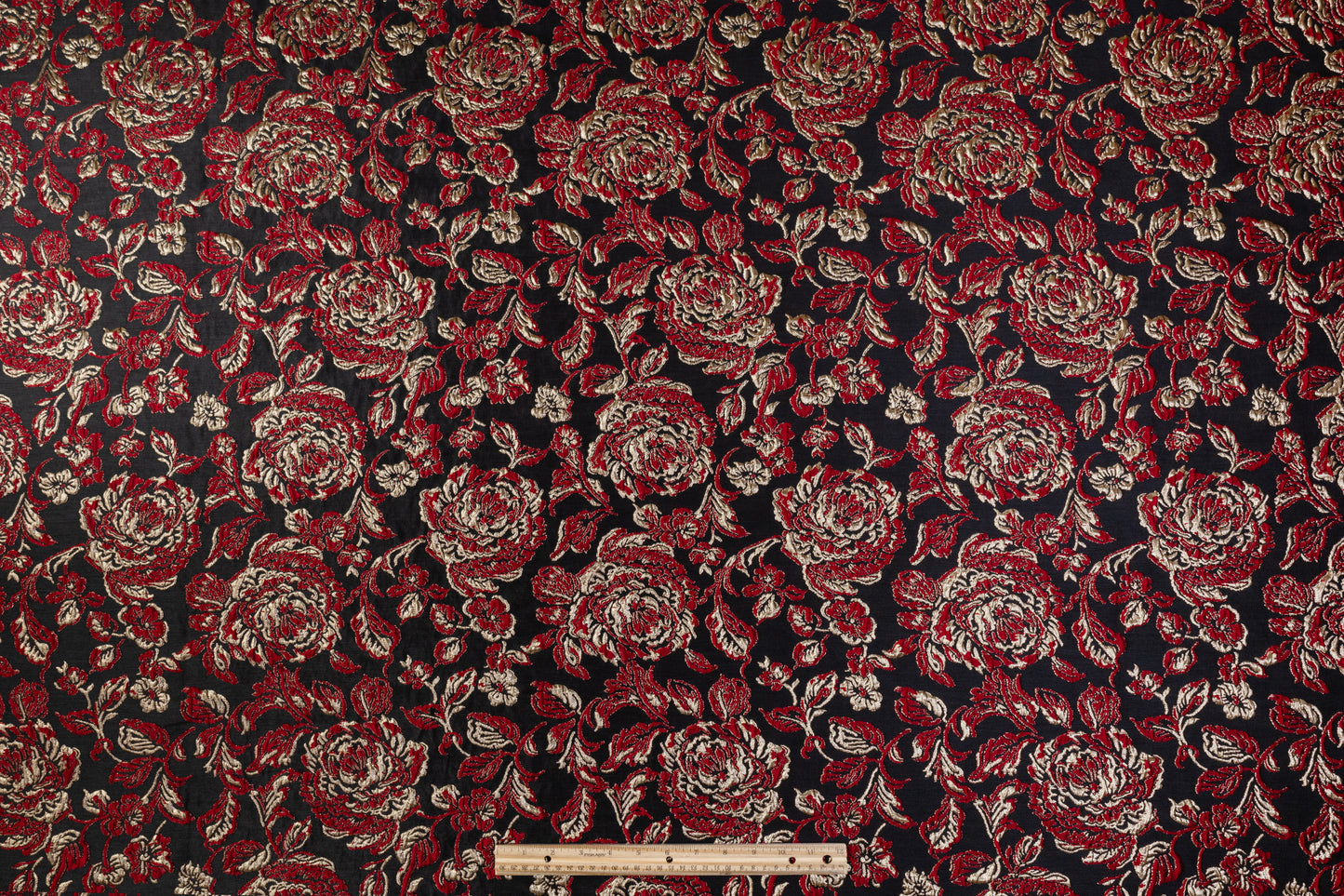 Crushed Floral Metallic Brocade - Red / Gold / Black