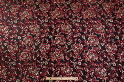 Crushed Floral Metallic Brocade - Red / Gold / Black