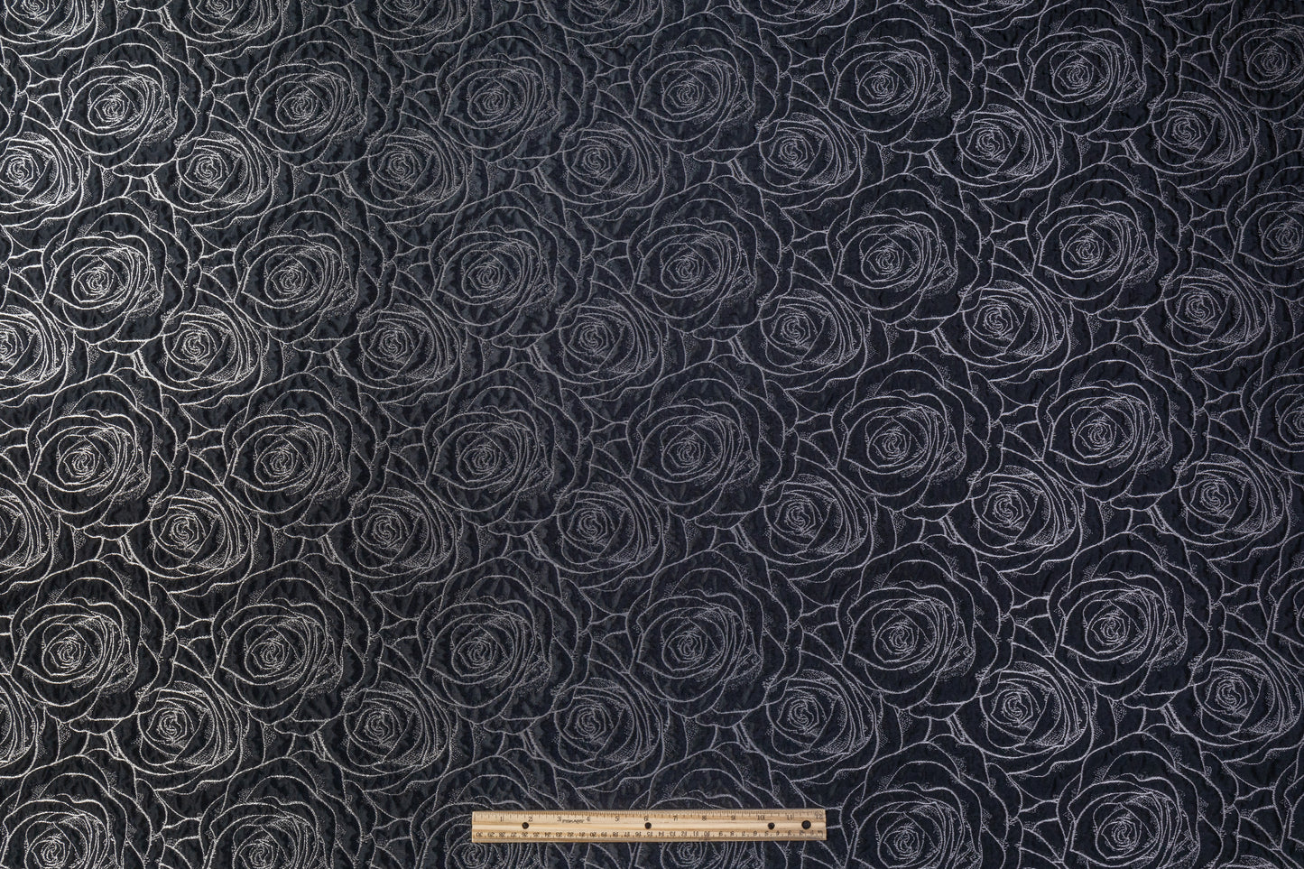 Crushed Floral Metallic Brocade - Black / Silver