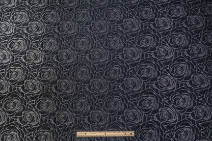 Crushed Floral Metallic Brocade - Black / Silver