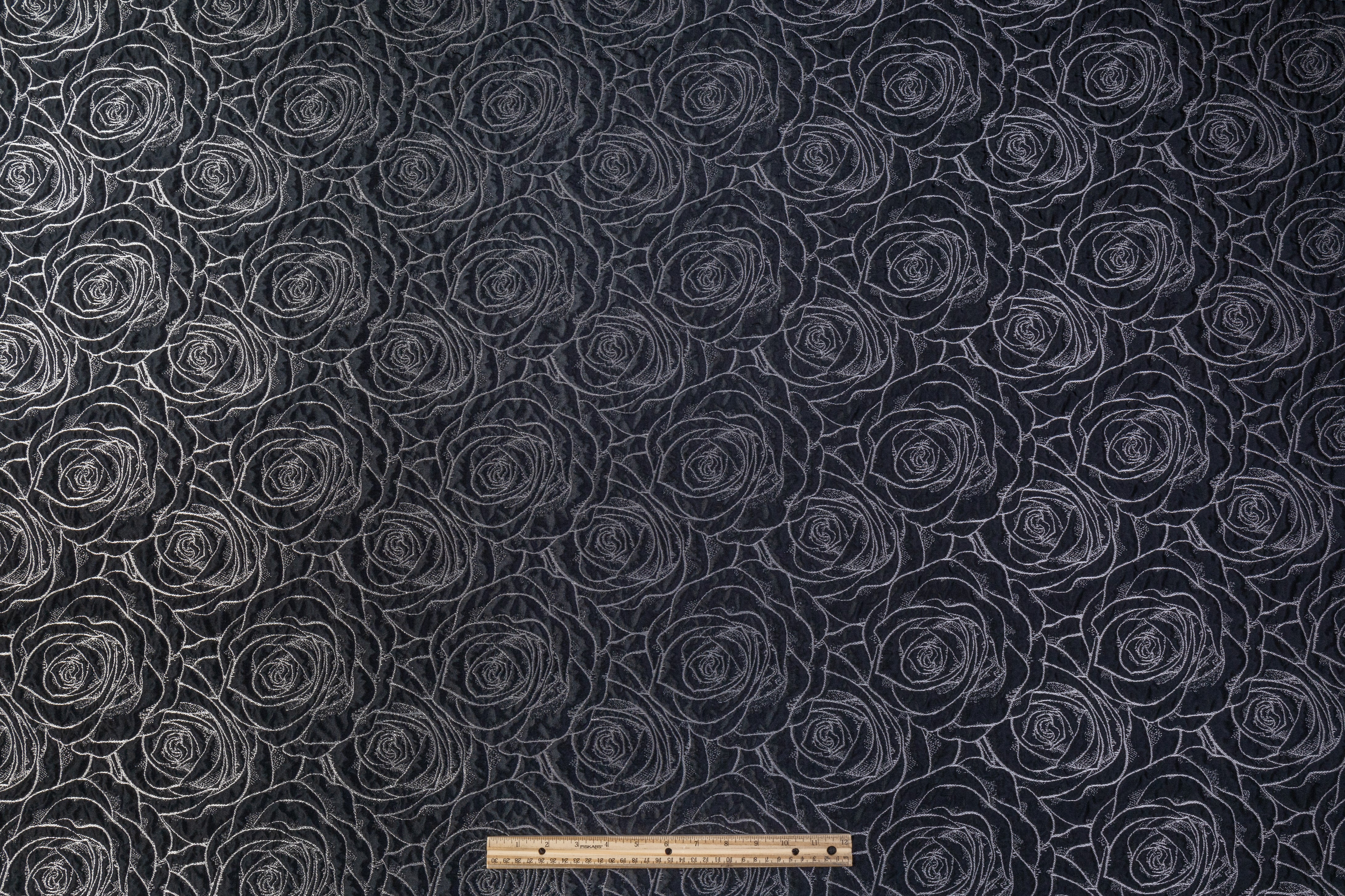 Crushed Floral Metallic Brocade - Black / Silver
