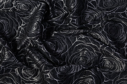 Crushed Floral Metallic Brocade - Black / Silver