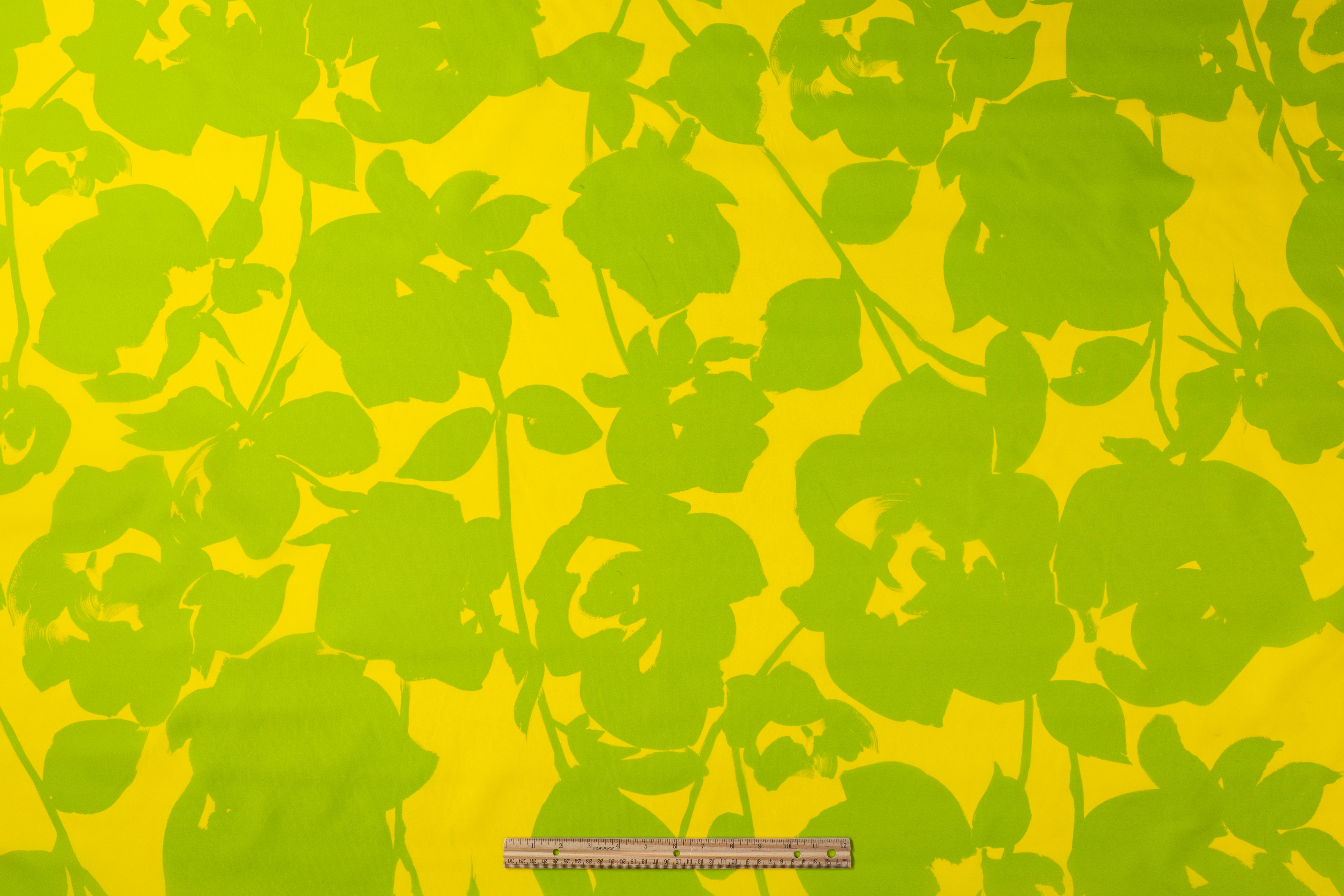 Floral Italian Poly Faille - Green / Yellow