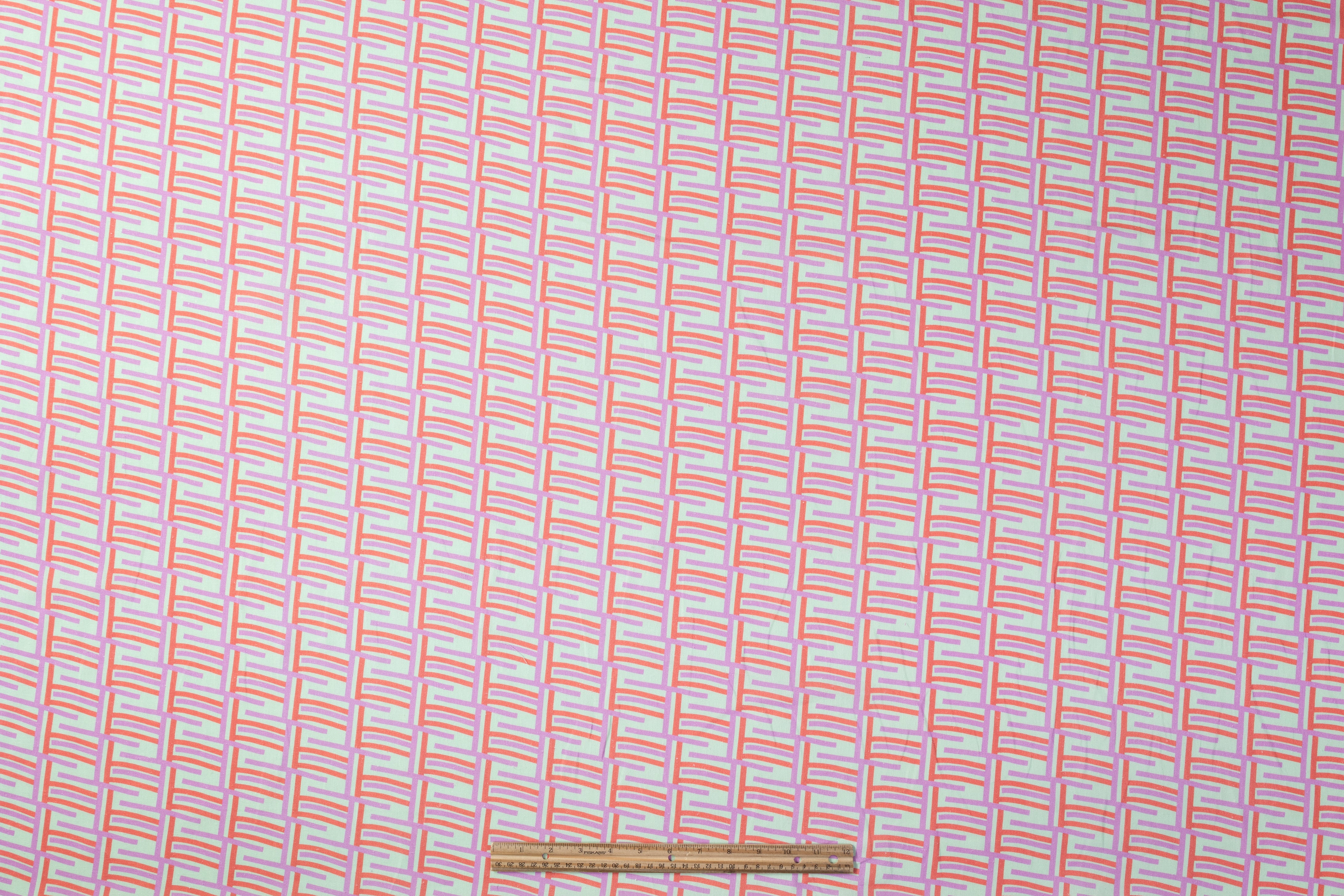 Geometric Italian Linen - Green / Purple / Red