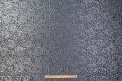 Floral Crushed Metallic Brocade - Blue