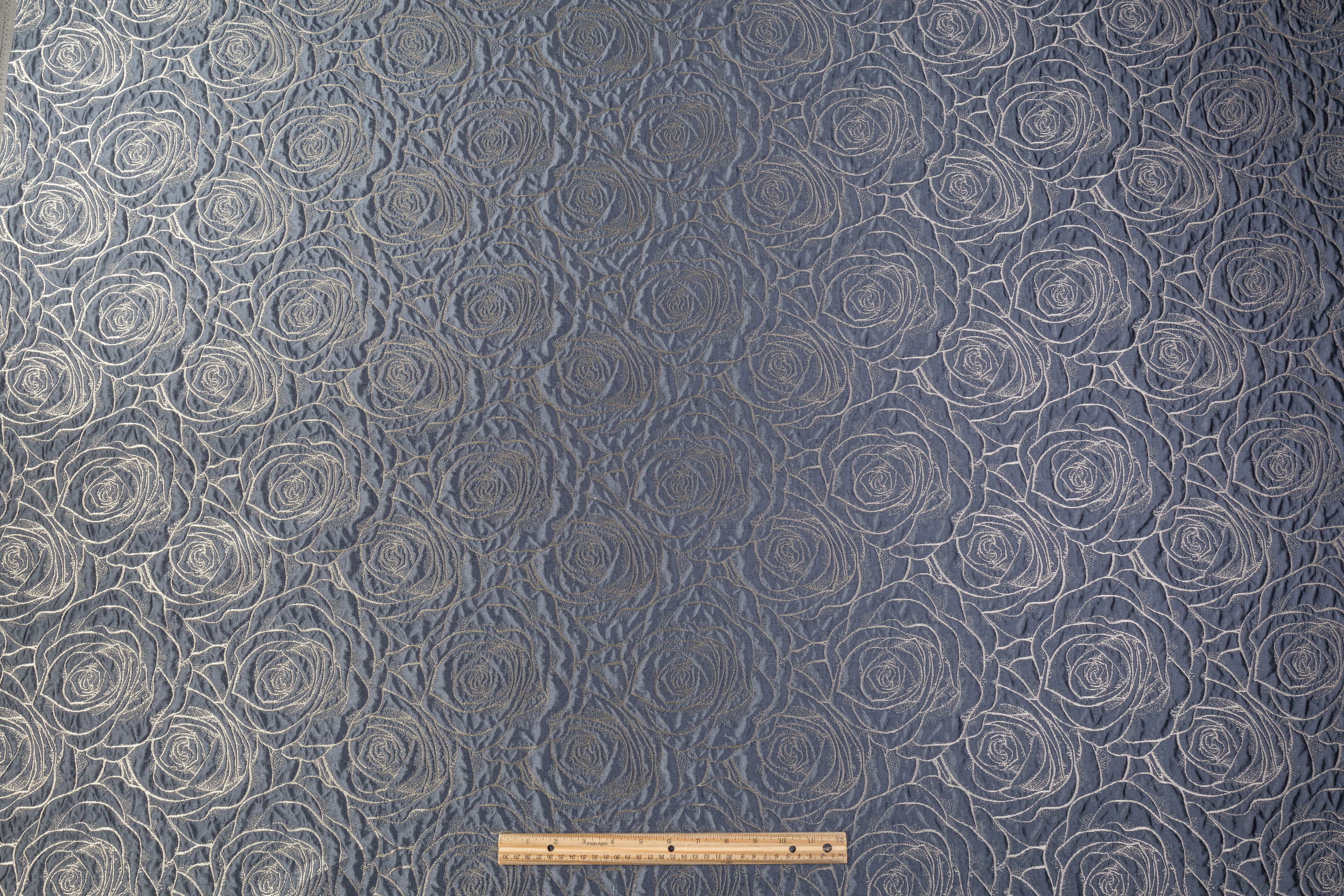 Floral Crushed Metallic Brocade - Blue