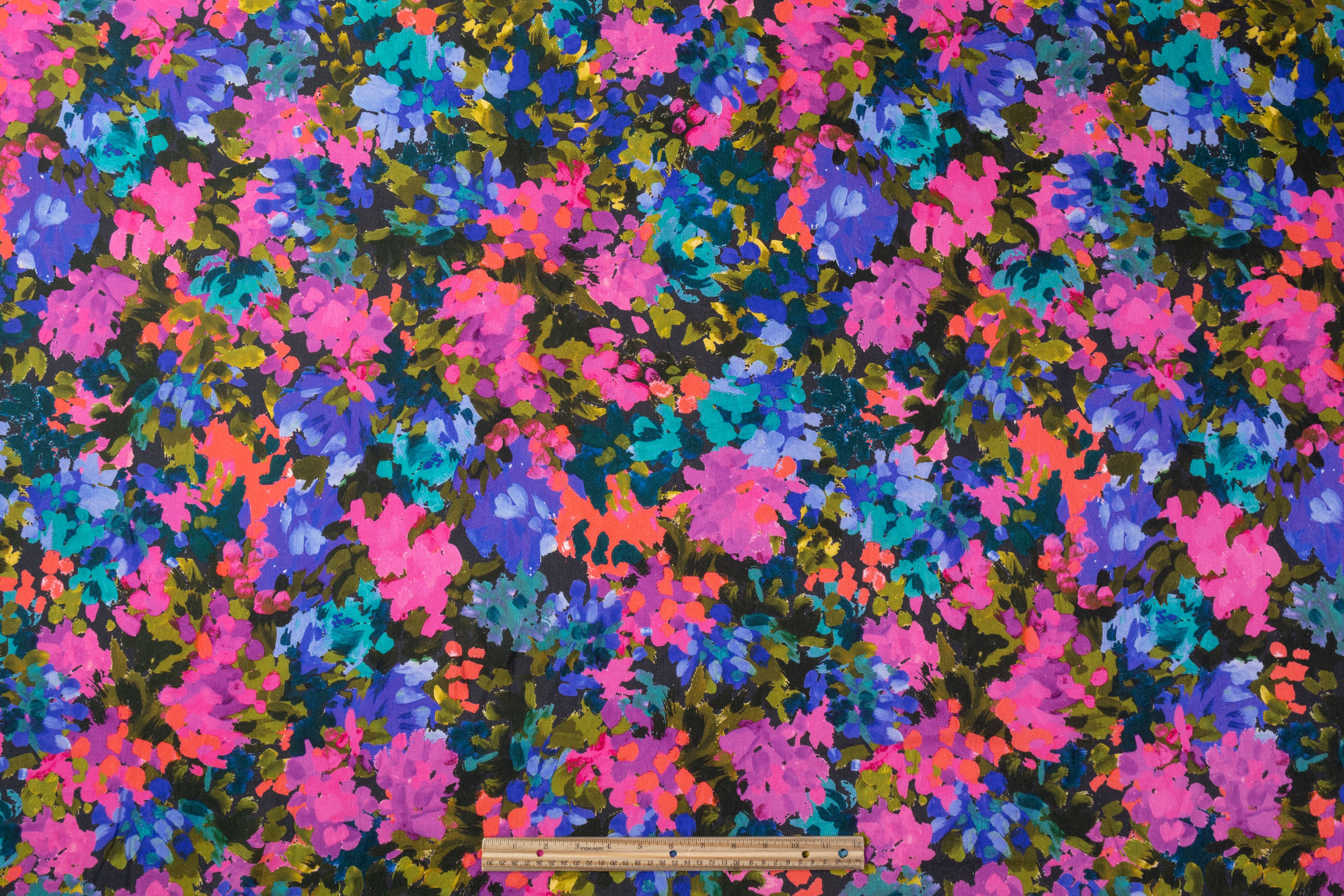 Splatter Print Italian Viscose Linen Blend - Magenta / Purple / Teal / Green
