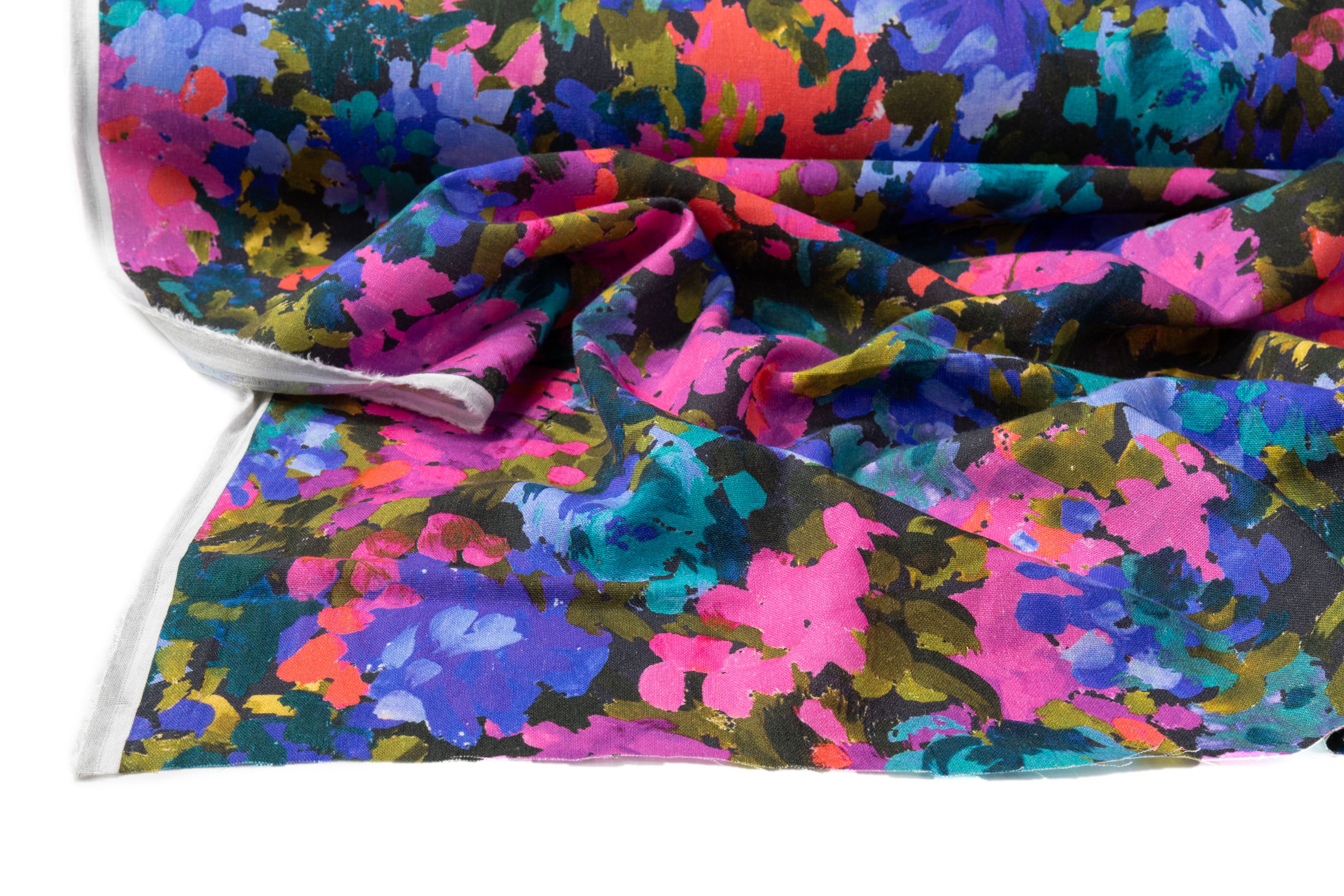 Splatter Print Italian Viscose Linen Blend - Magenta / Purple / Teal / Green