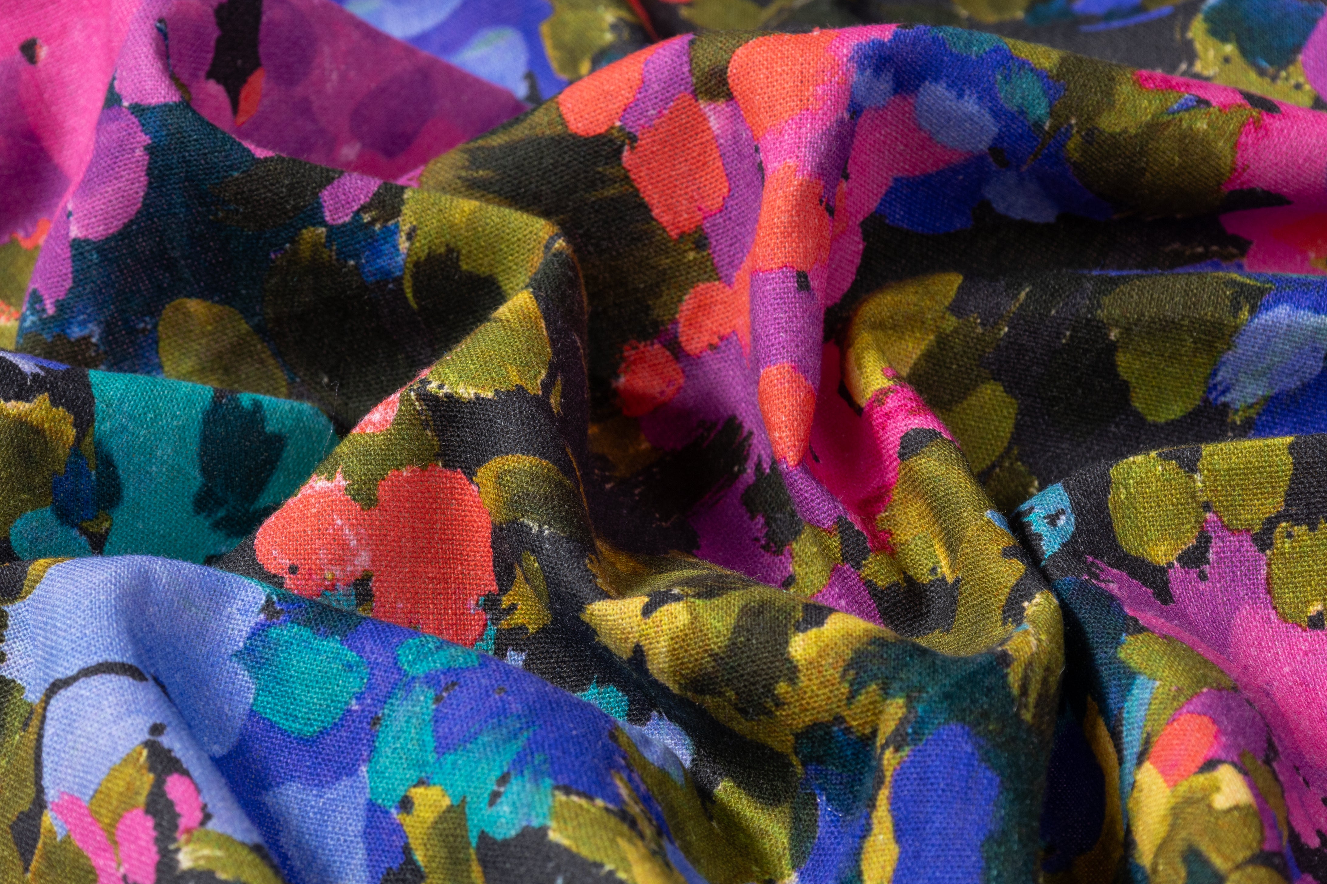 Splatter Print Italian Viscose Linen Blend - Magenta / Purple / Teal / Green