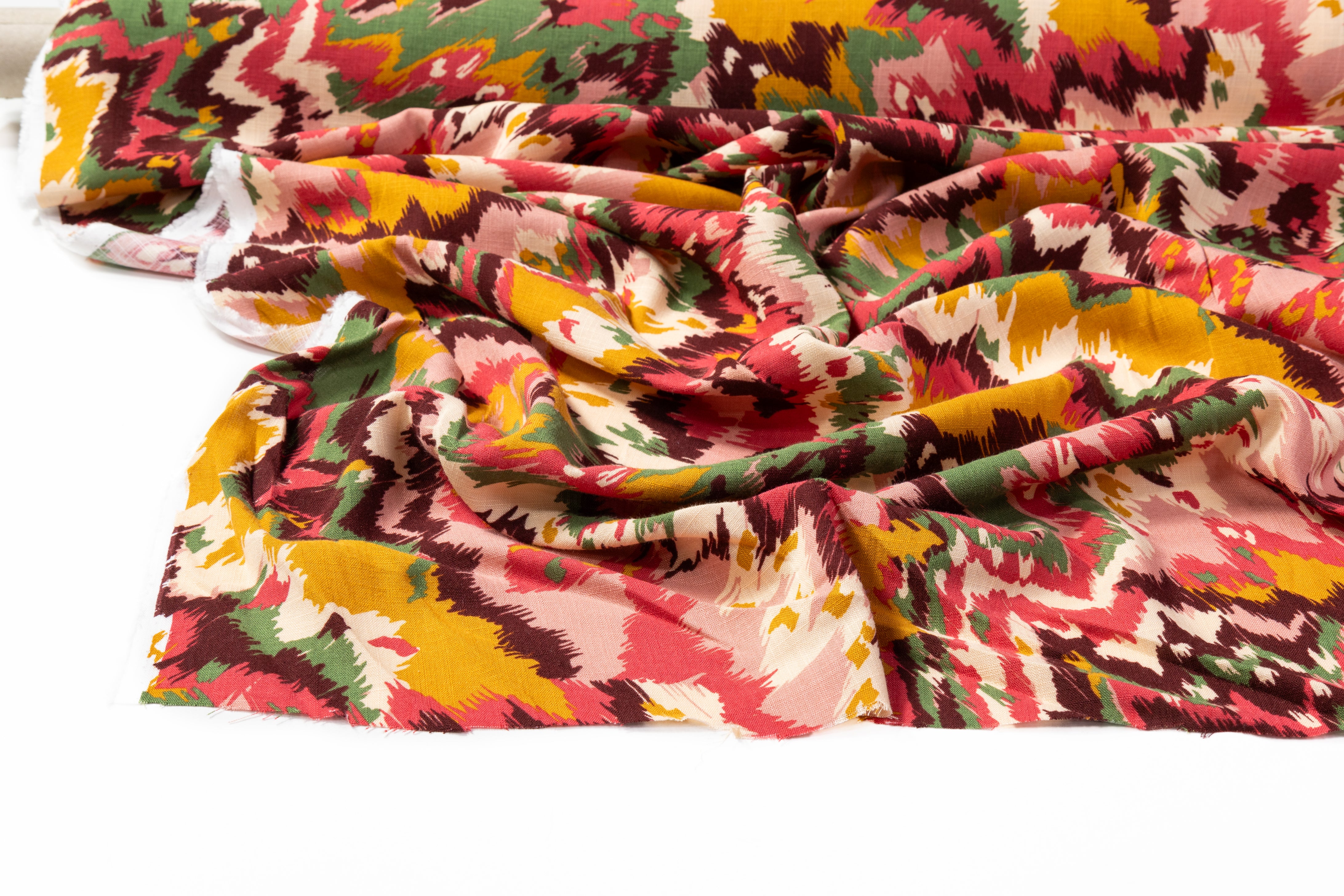 Abstract Italian Viscose Linen - Pink / Burgundy / Green / Gold