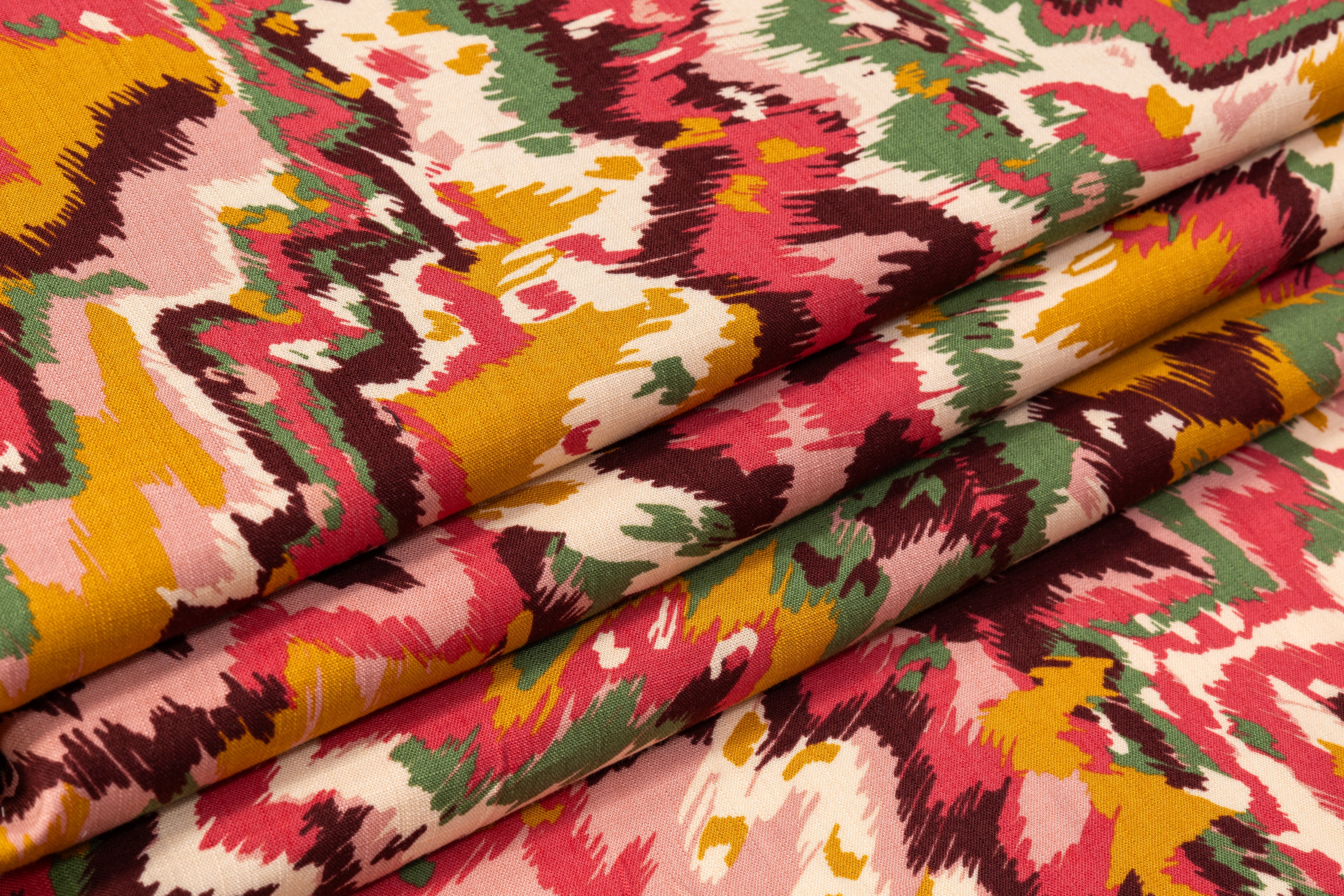 Abstract Italian Viscose Linen - Pink / Burgundy / Green / Gold