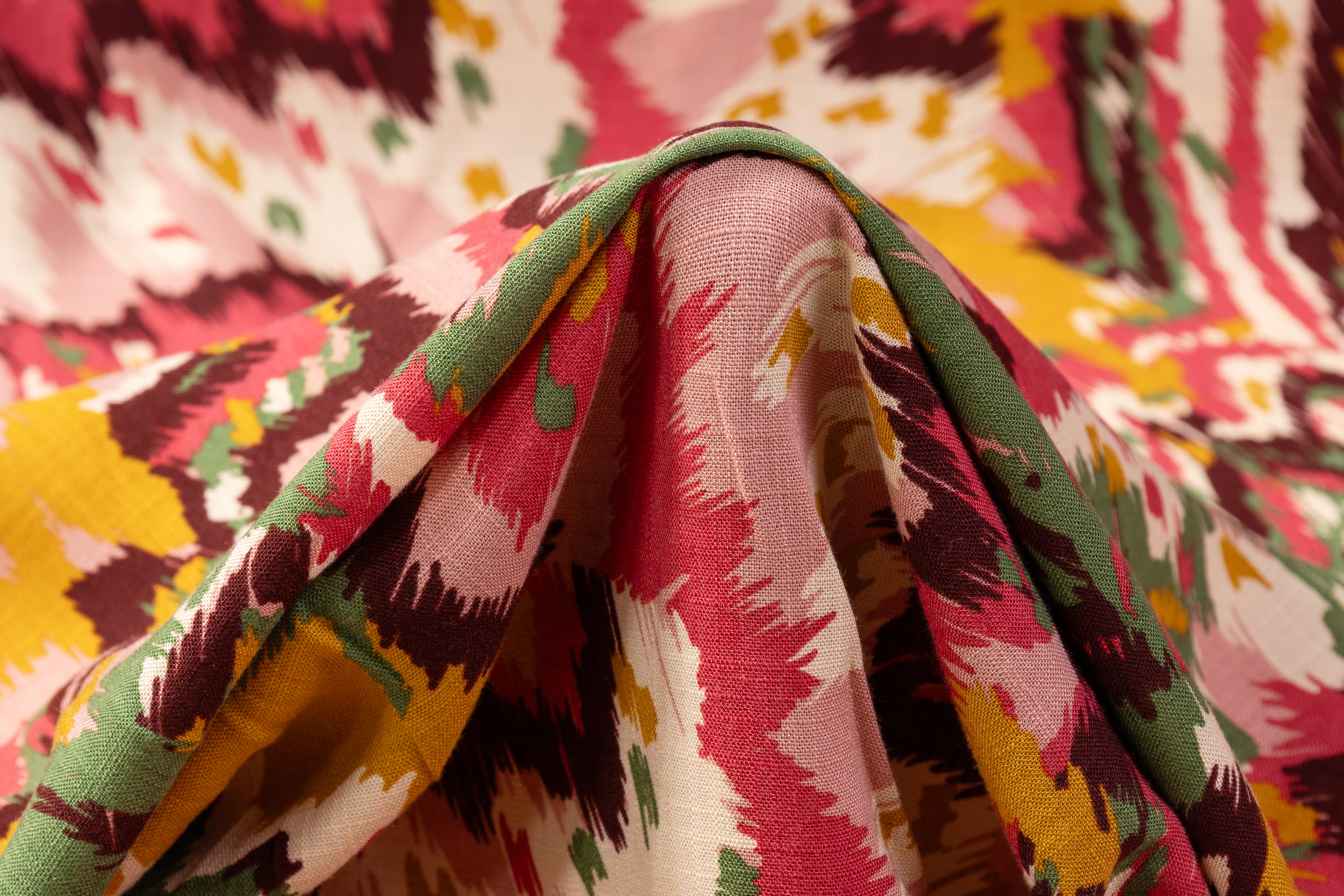 Abstract Italian Viscose Linen - Pink / Burgundy / Green / Gold