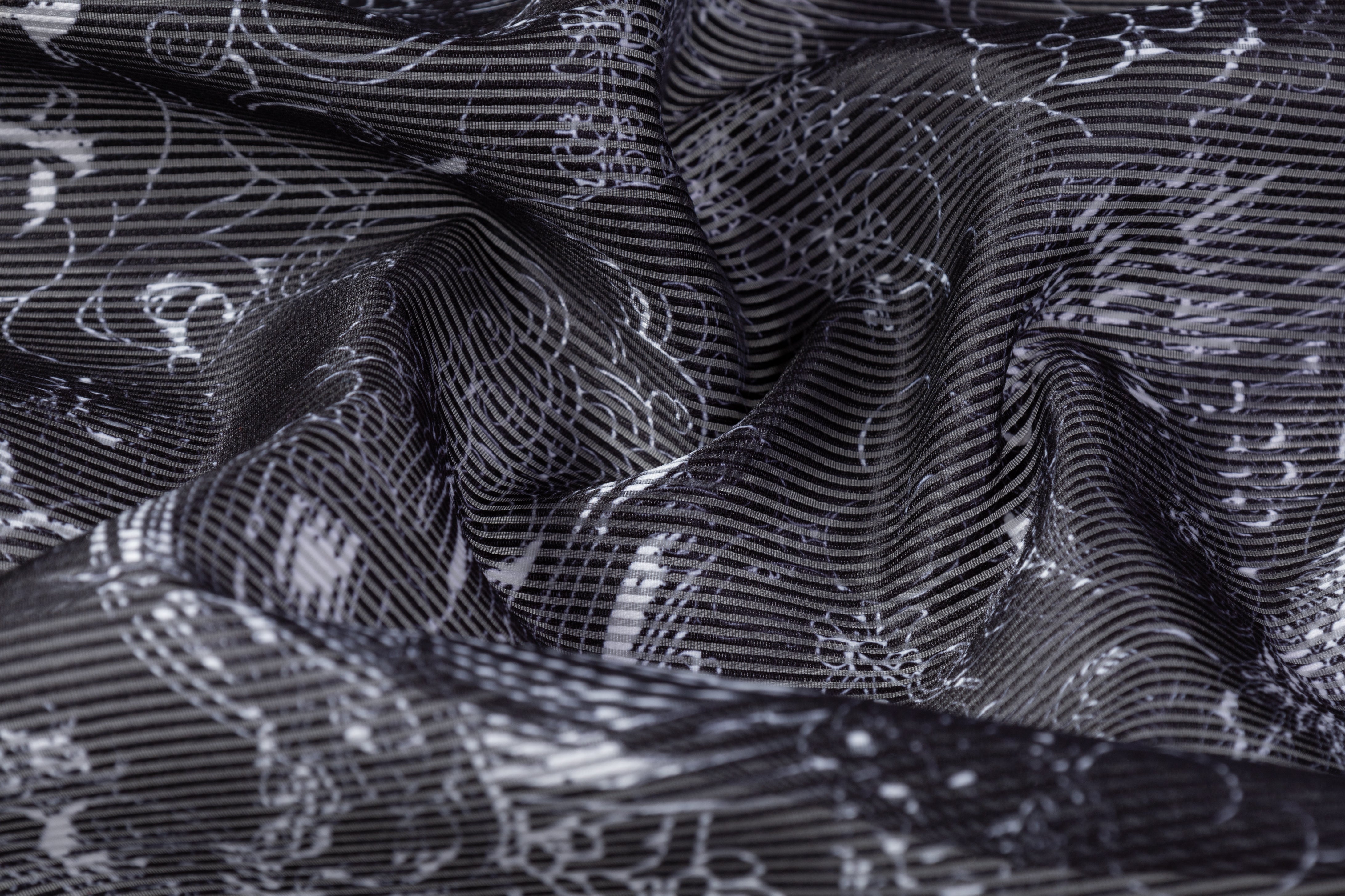 Ribbed Italian Organza - Black / White