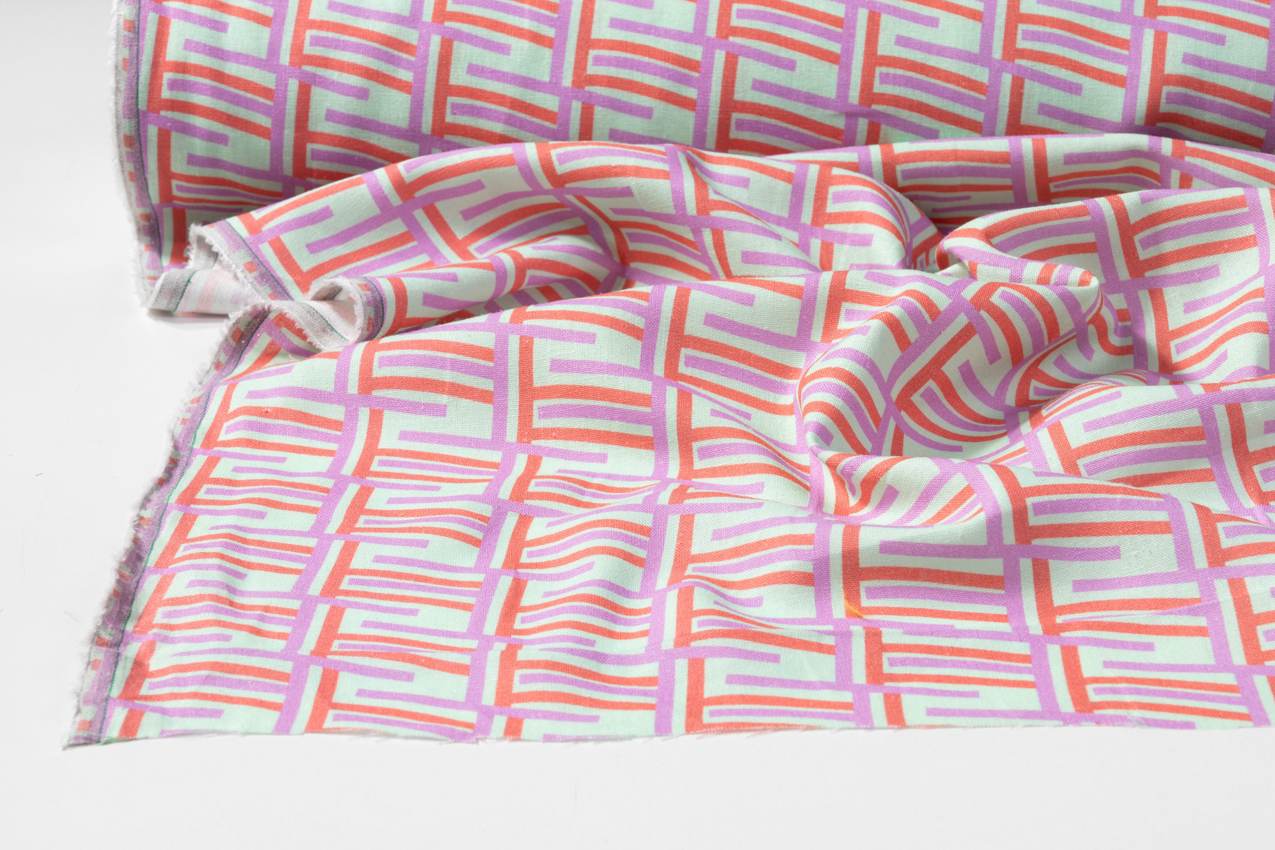 Geometric Italian Linen - Green / Purple / Red