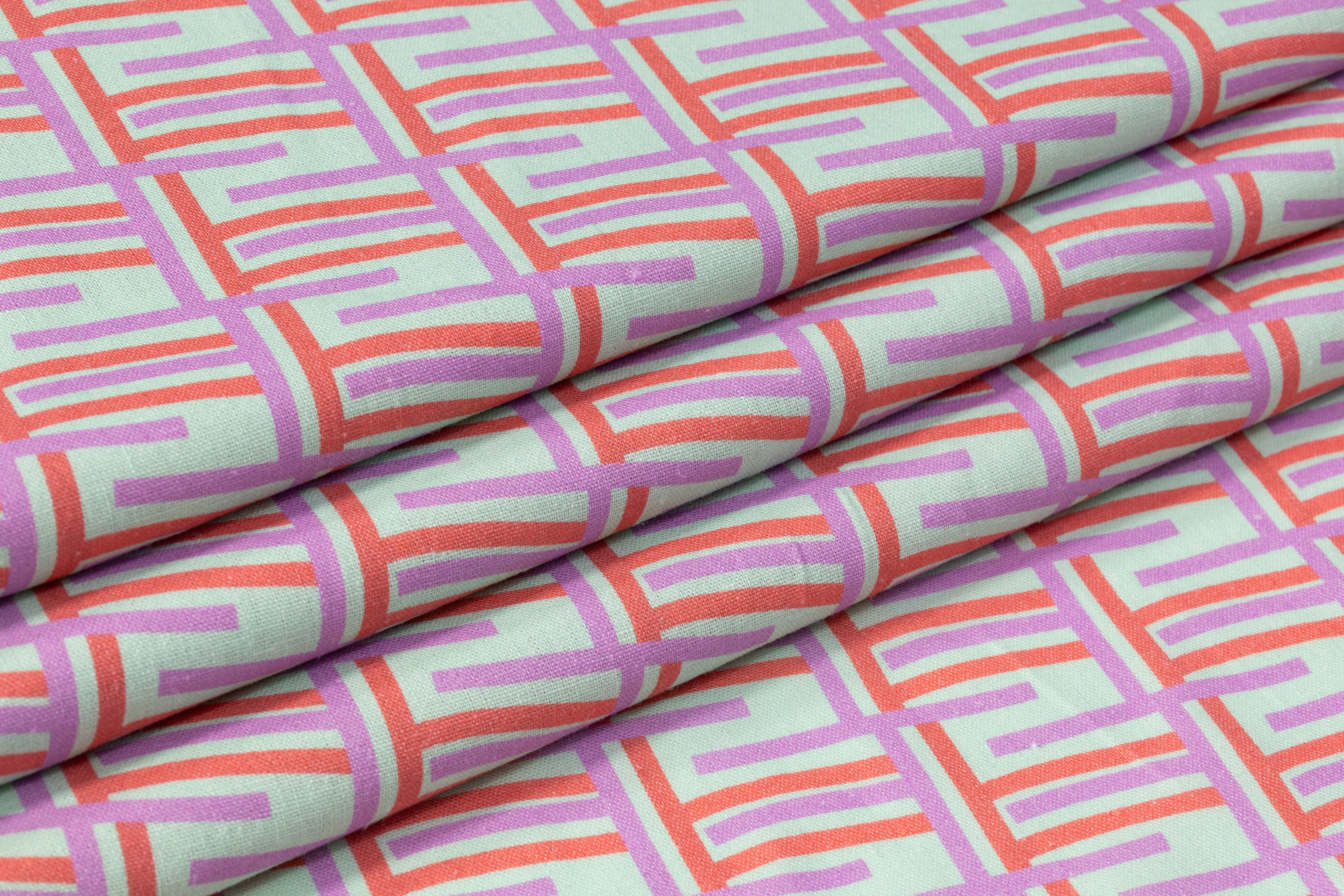 Geometric Italian Linen - Green / Purple / Red