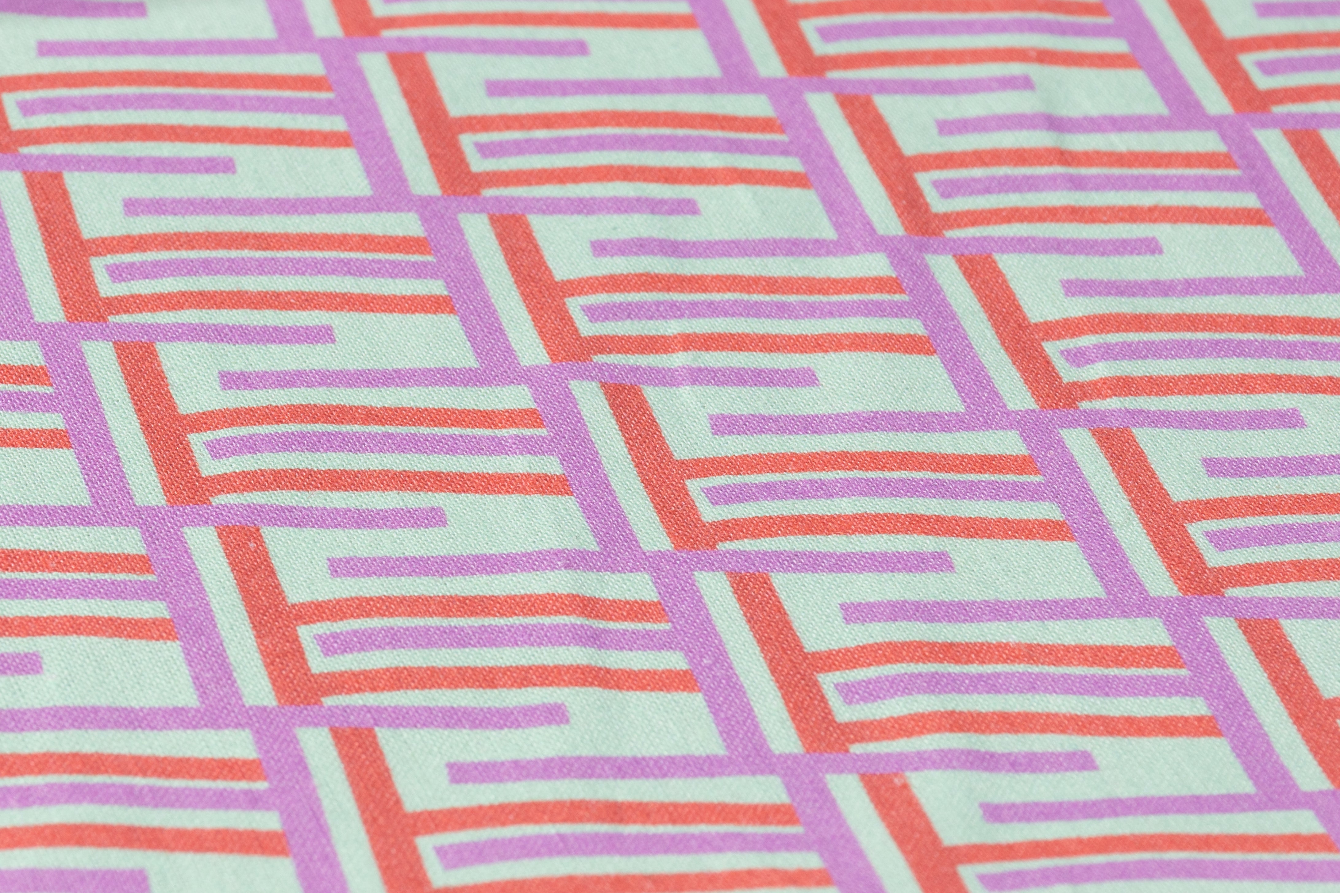 Geometric Italian Linen - Green / Purple / Red