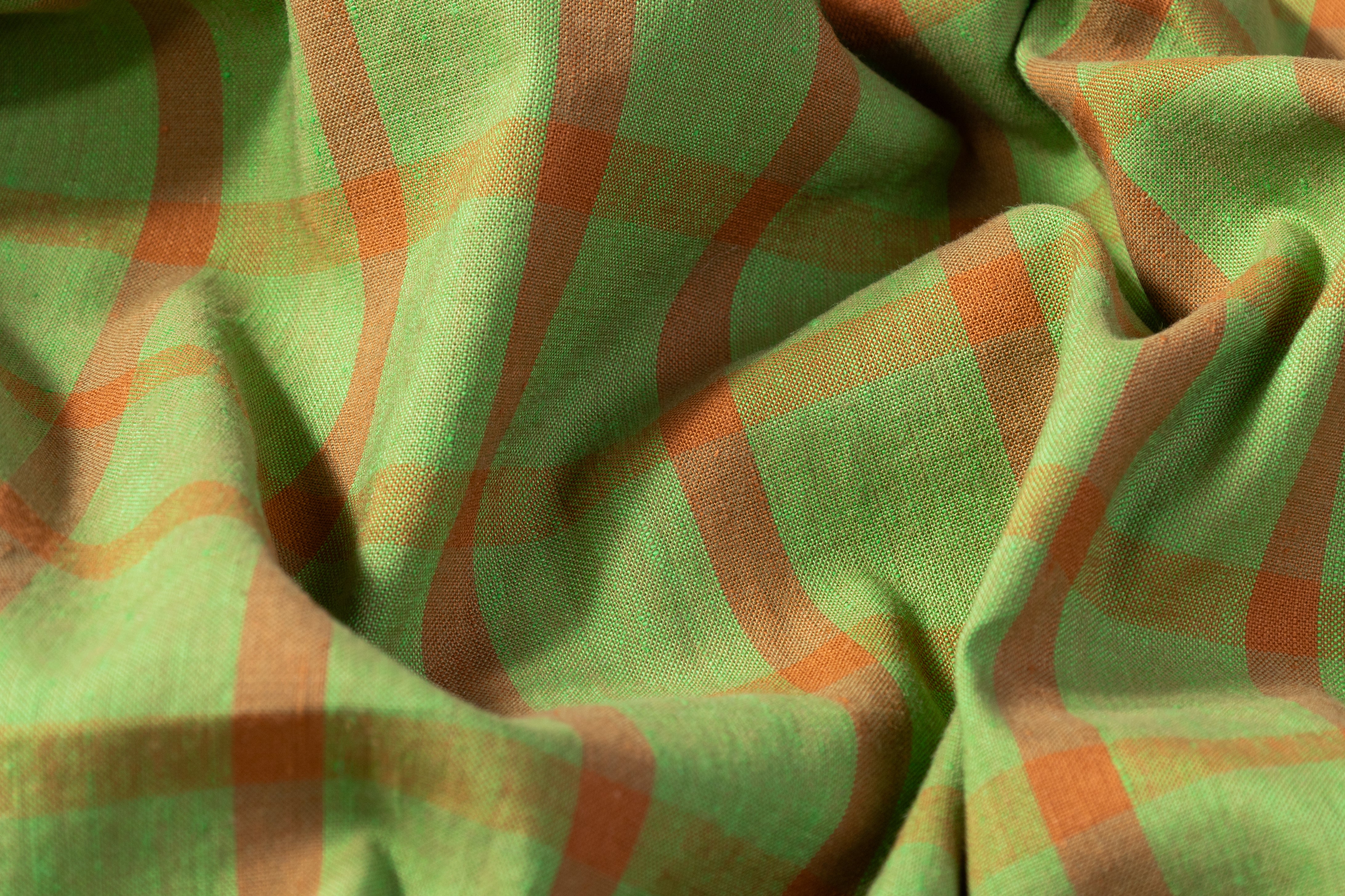 Checked Italian Linen - Green / Rust