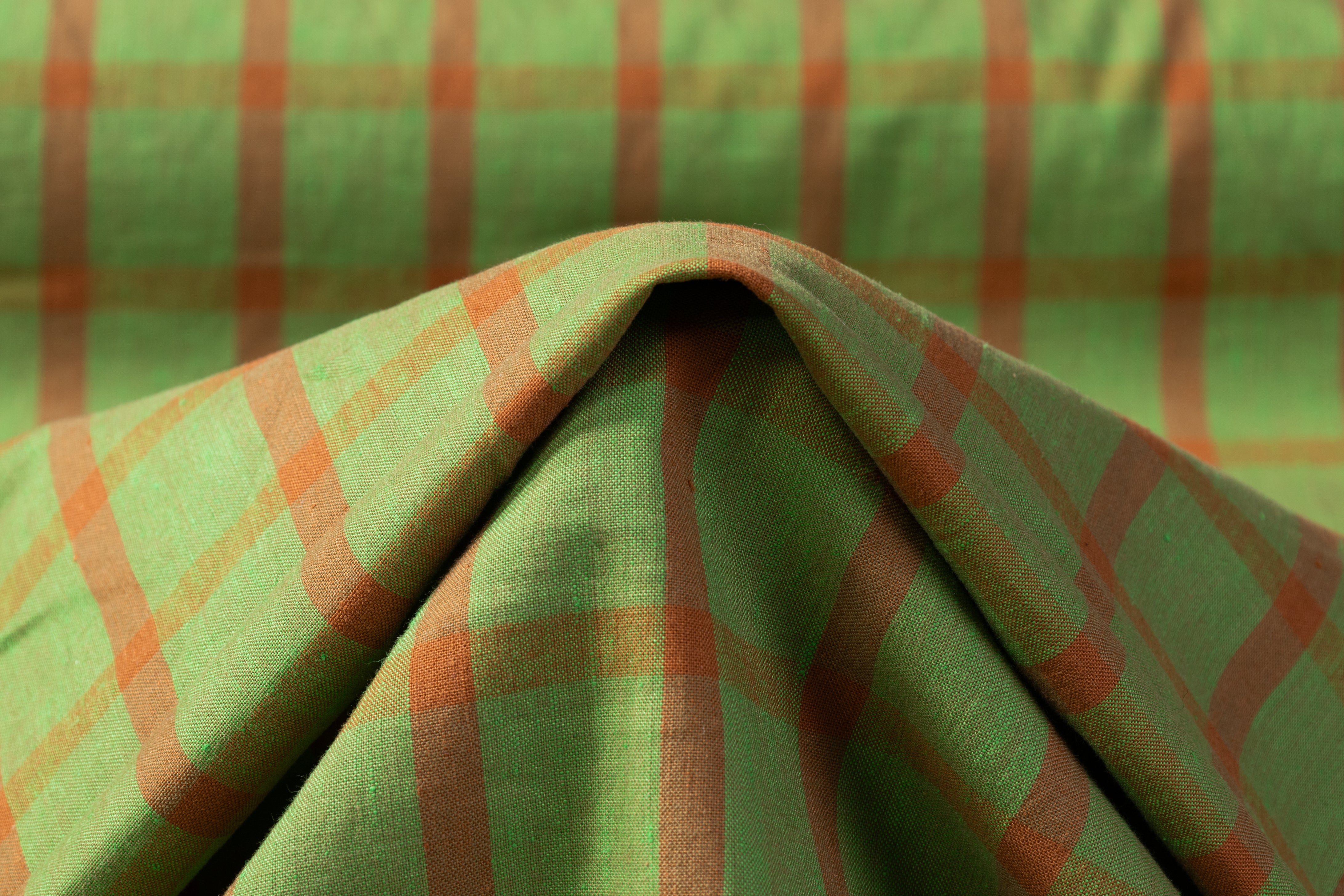Checked Italian Linen - Green / Rust