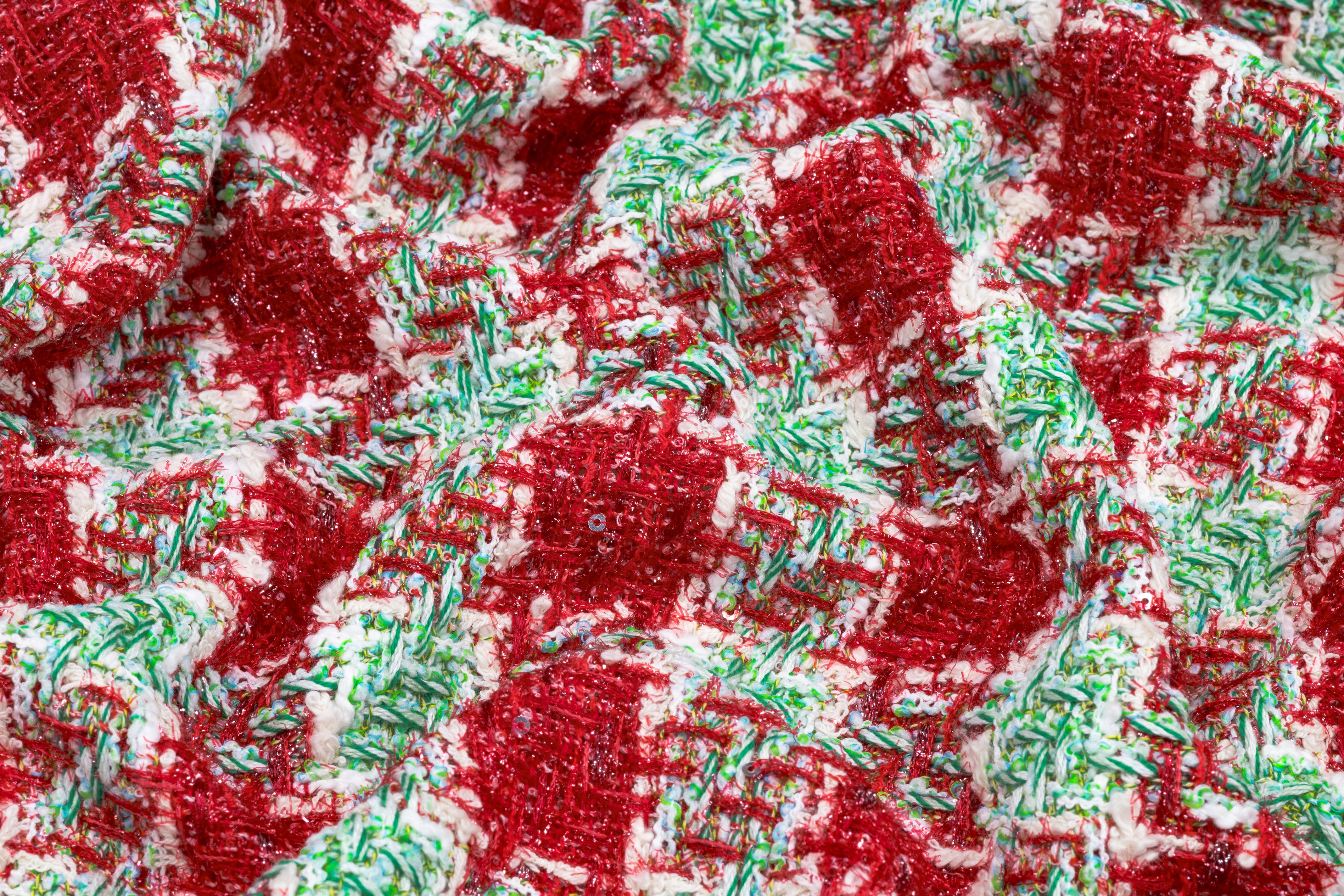 Metallic Houndstooth Italian Tweed - Red / White / Green